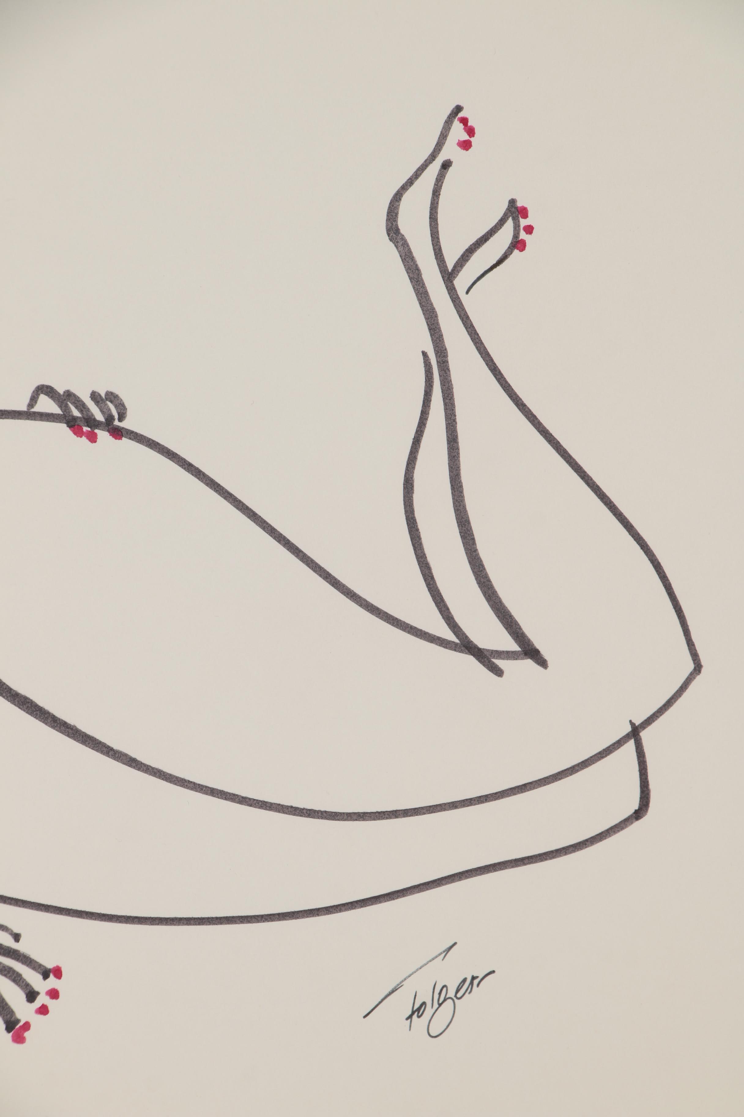 Franklin Folger Ink Drawing of Abstract Female Figure