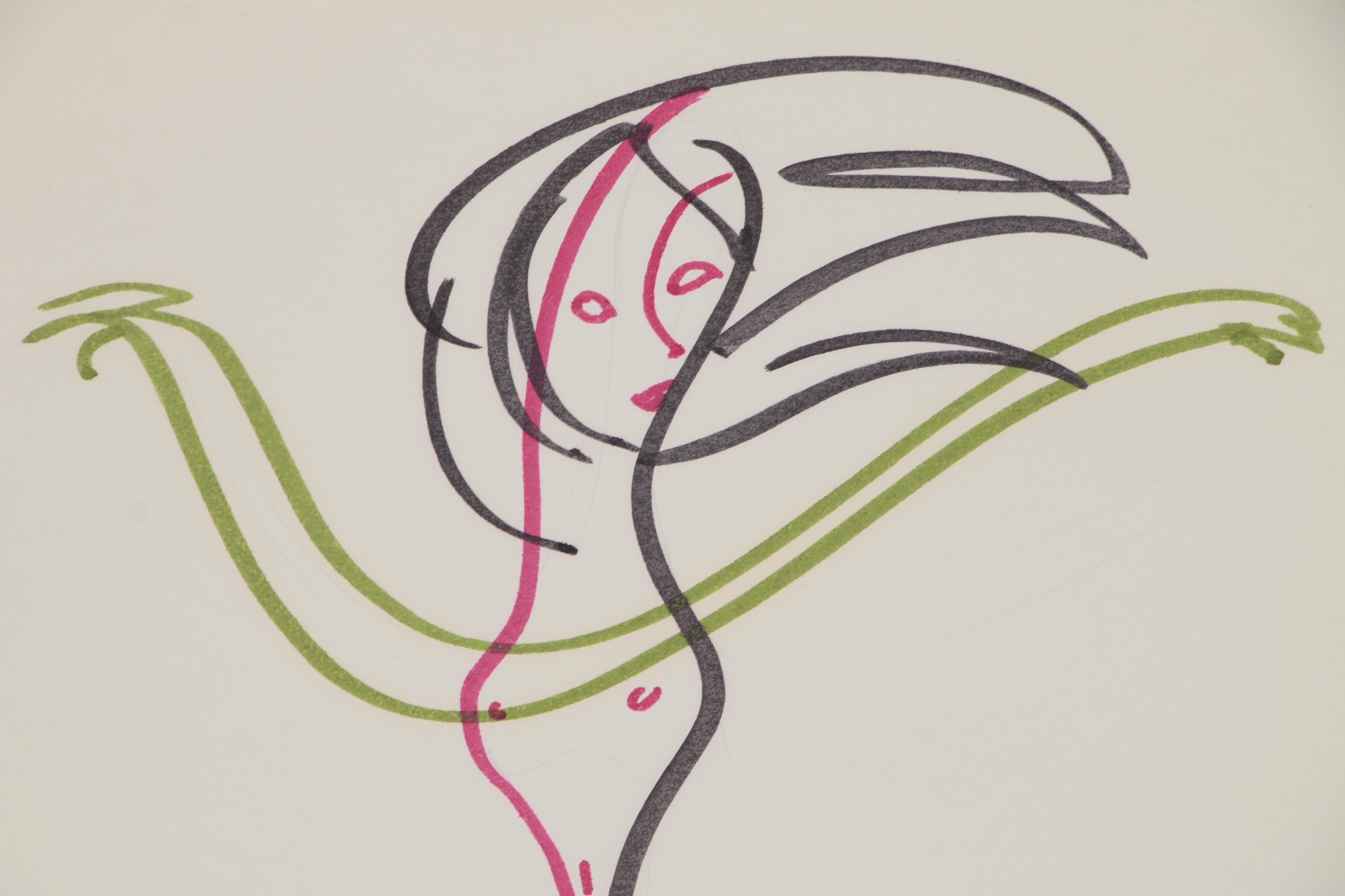 Franklin Folger Ink Drawing of Abstract Female Figure