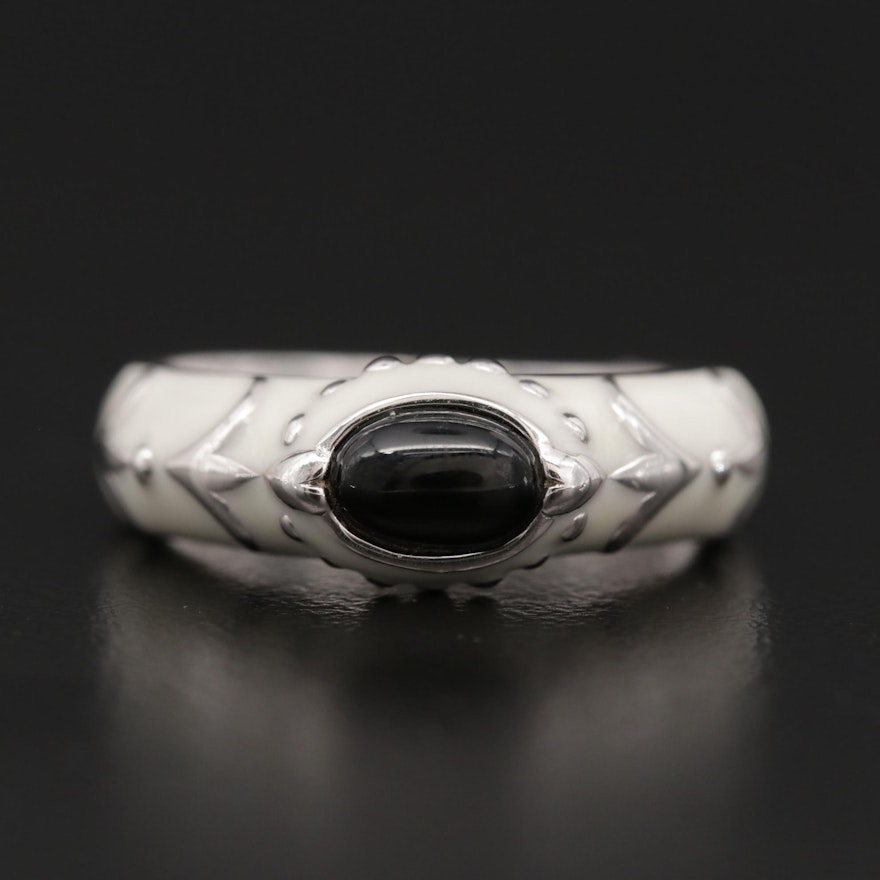 Sterling Silver Black Onyx and White Enamel Ring