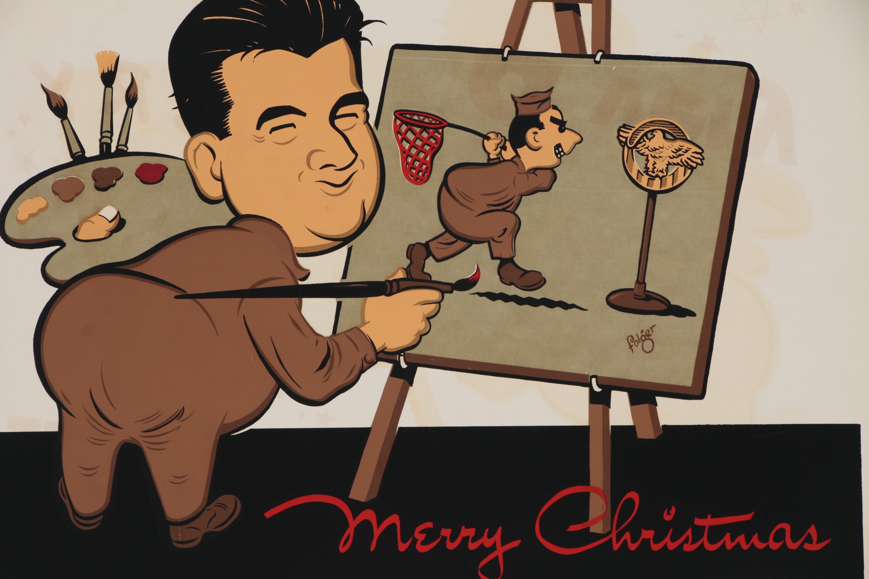 Franklin Folger U.S. Army Christmas Cartoon Serigraph