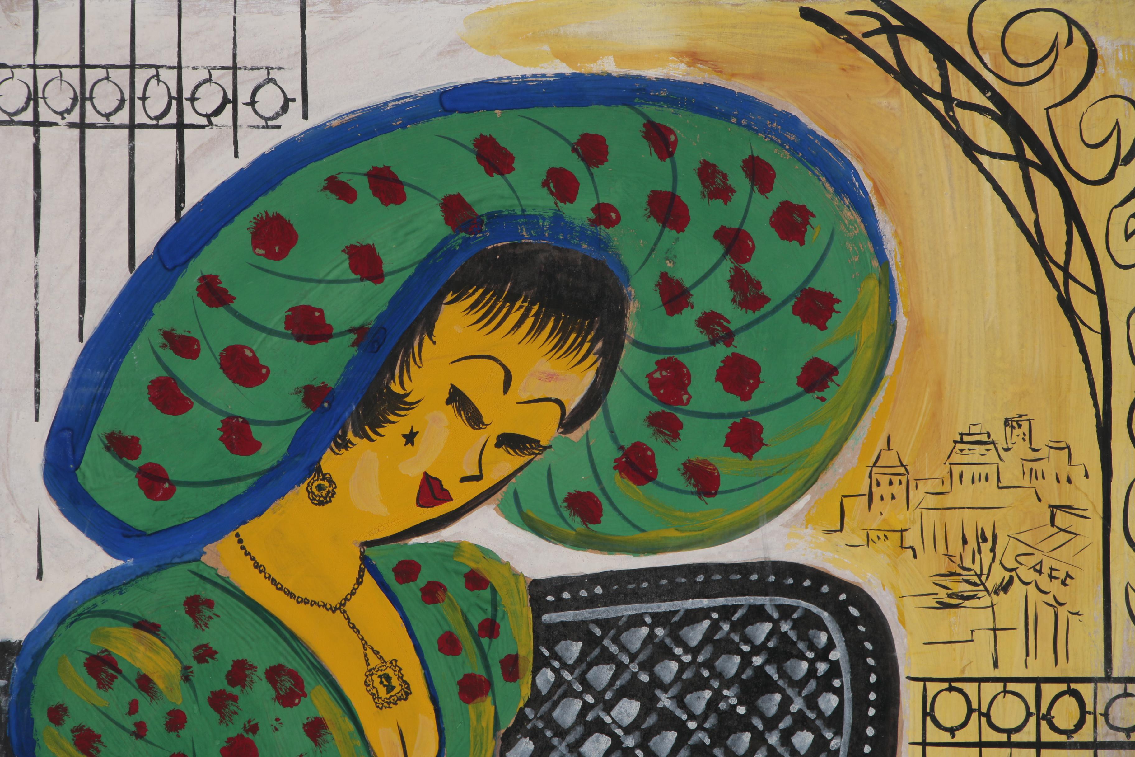 Franklin Folger Gouache Painting of Stylish Woman, 1956