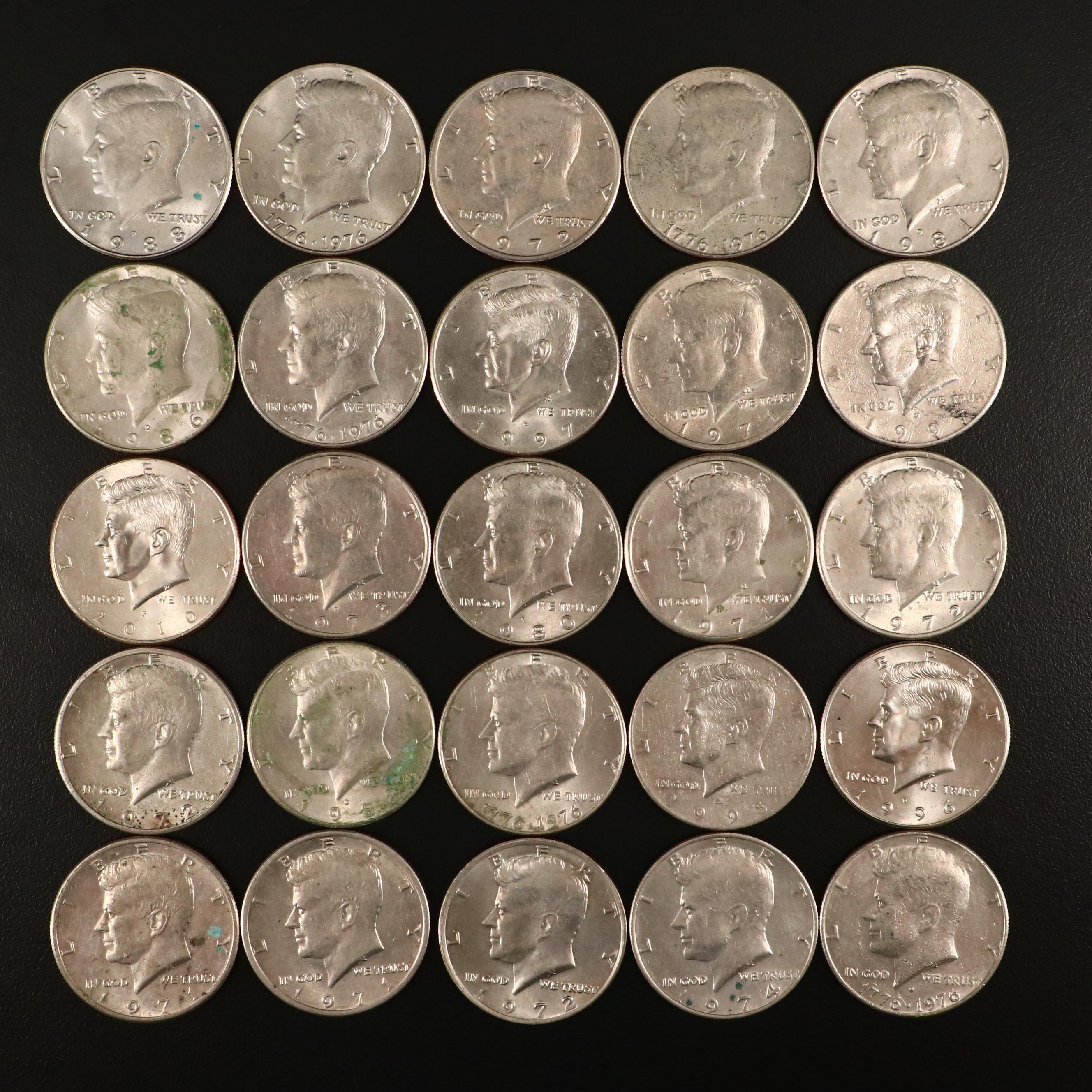 Large Assortment of Kennedy Clad Half Dollars and Eisenhower Clad Dollars