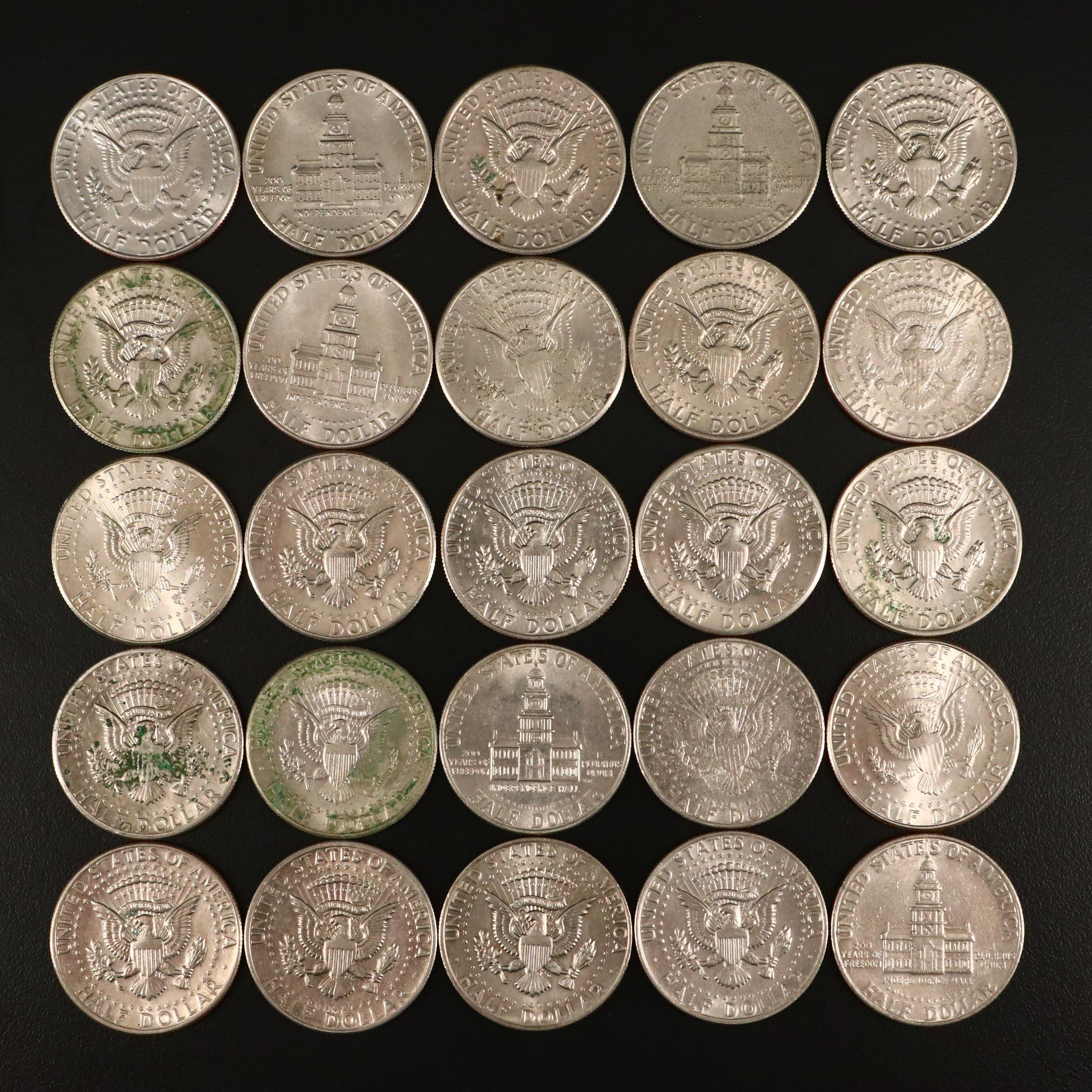 Large Assortment of Kennedy Clad Half Dollars and Eisenhower Clad Dollars