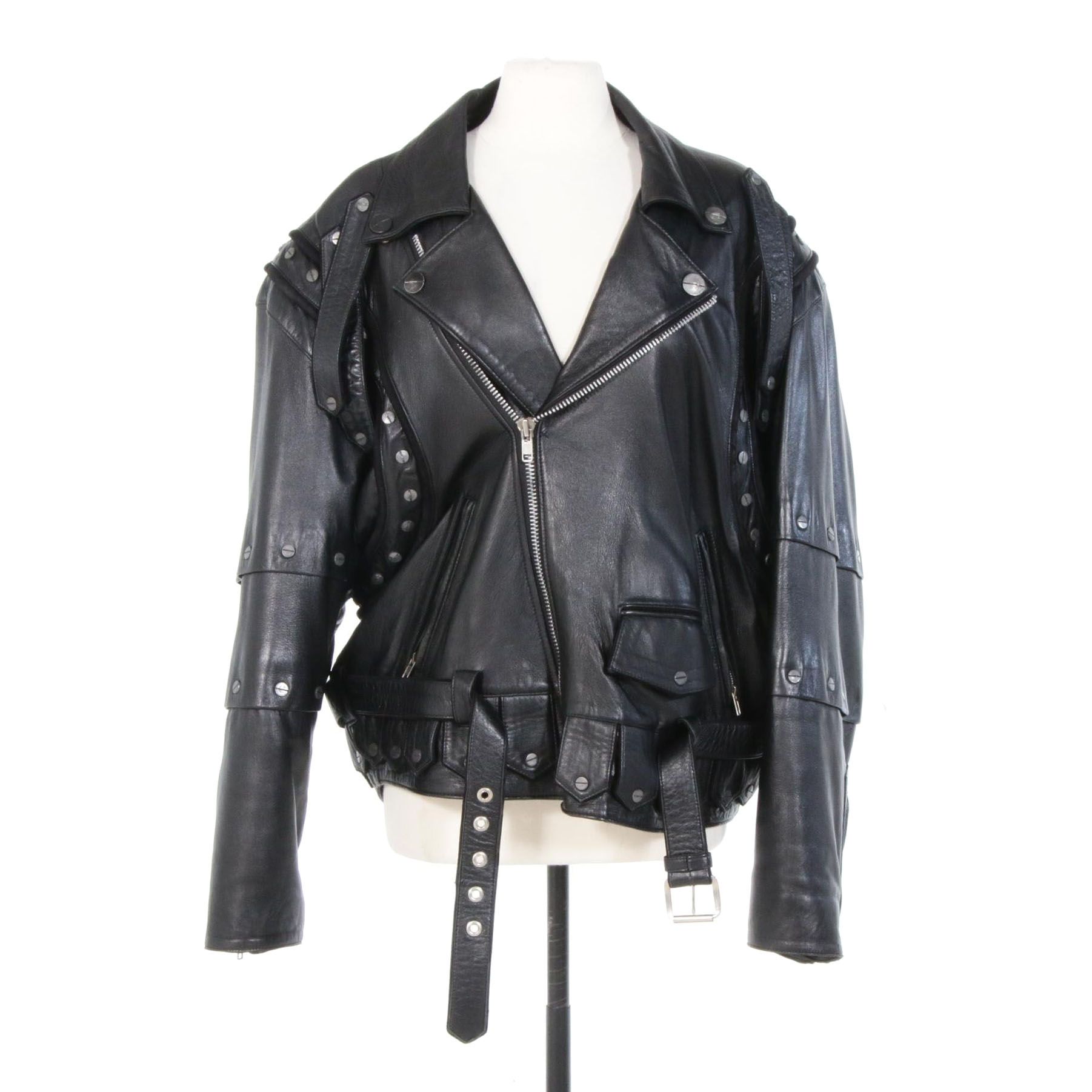 Volcano Black Leather Studded Motorcycle Jacket with Eagle on Back