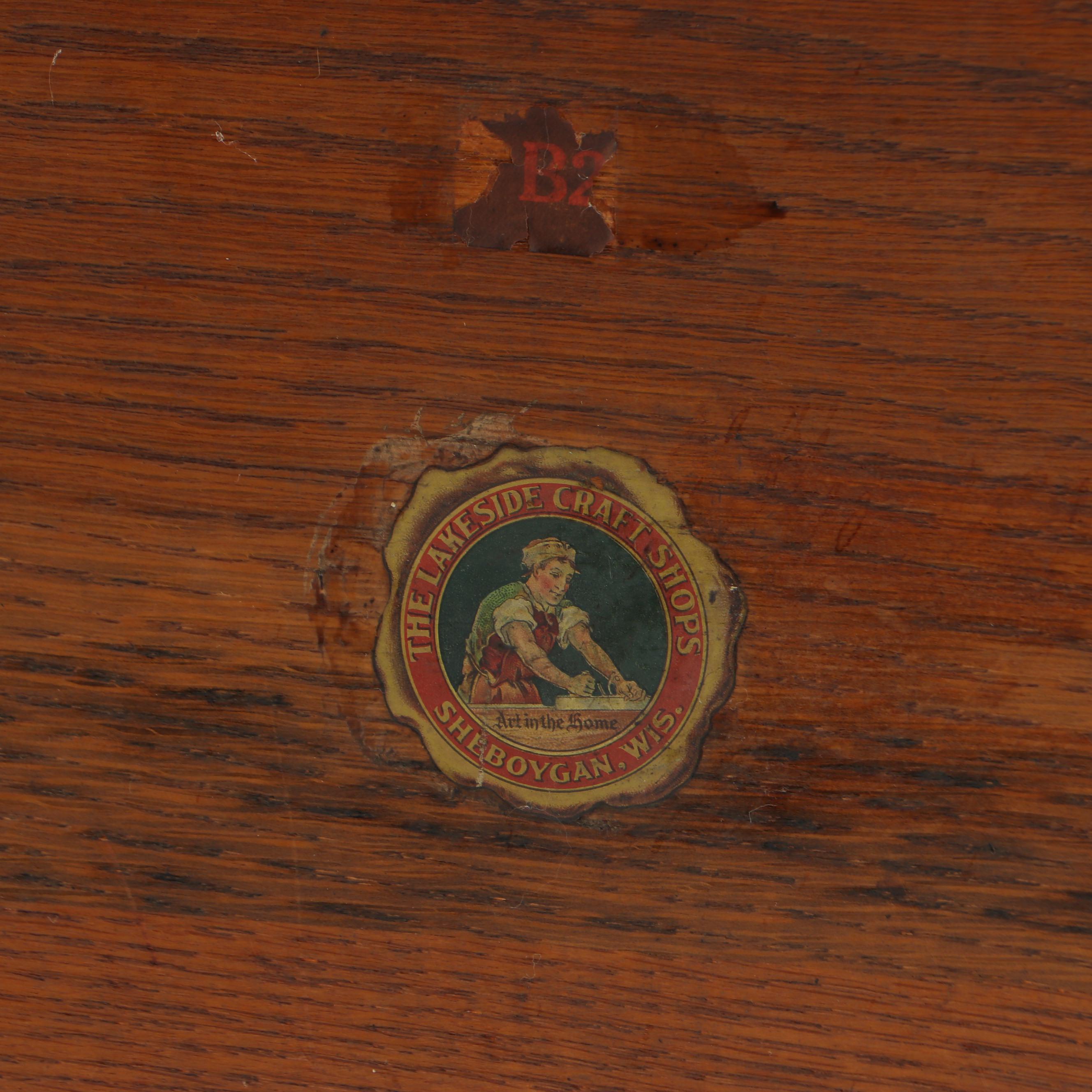 Lakeside Craft Shops Arts & Crafts Oak Bookshelf, Early 20th Century