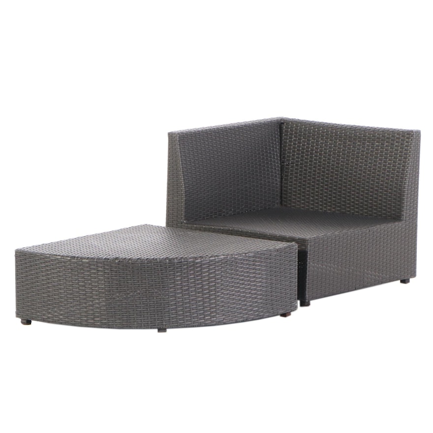 Synthetic Woven Corner Chair and Ottoman, 21st Century