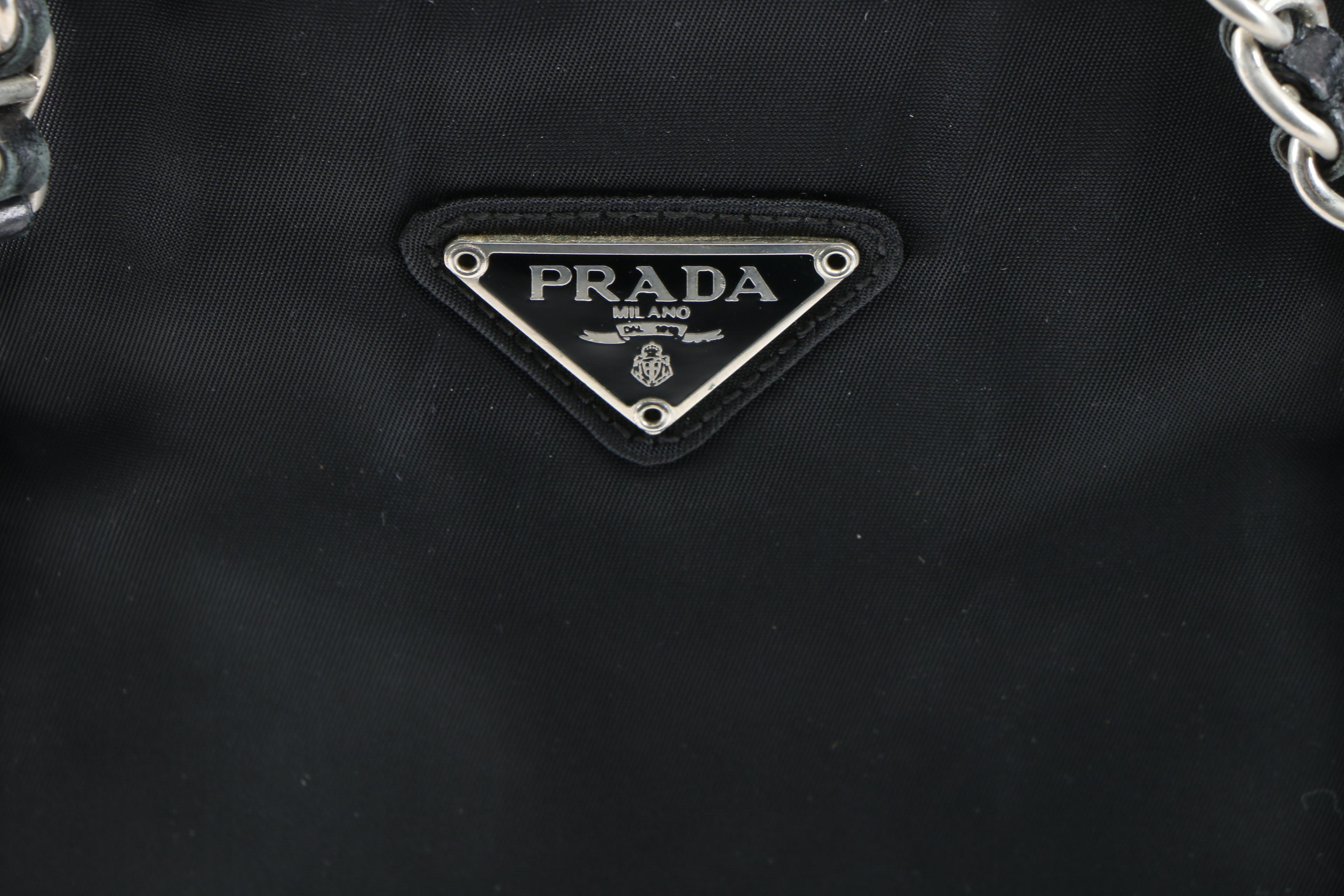 Prada Tessuto Nylon Shoulder Bag in Black with Leather and Chain Strap