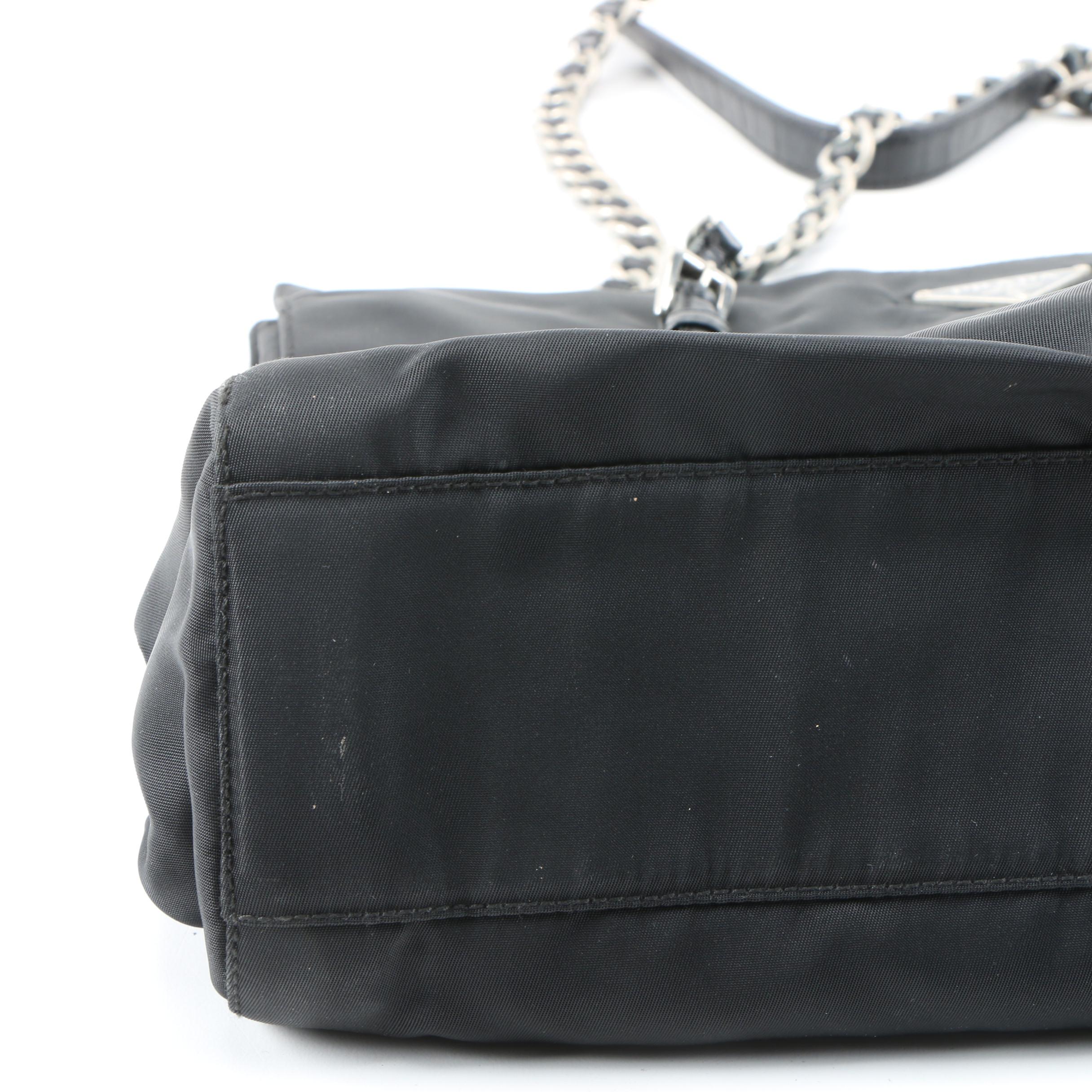 Prada Tessuto Nylon Shoulder Bag in Black with Leather and Chain Strap