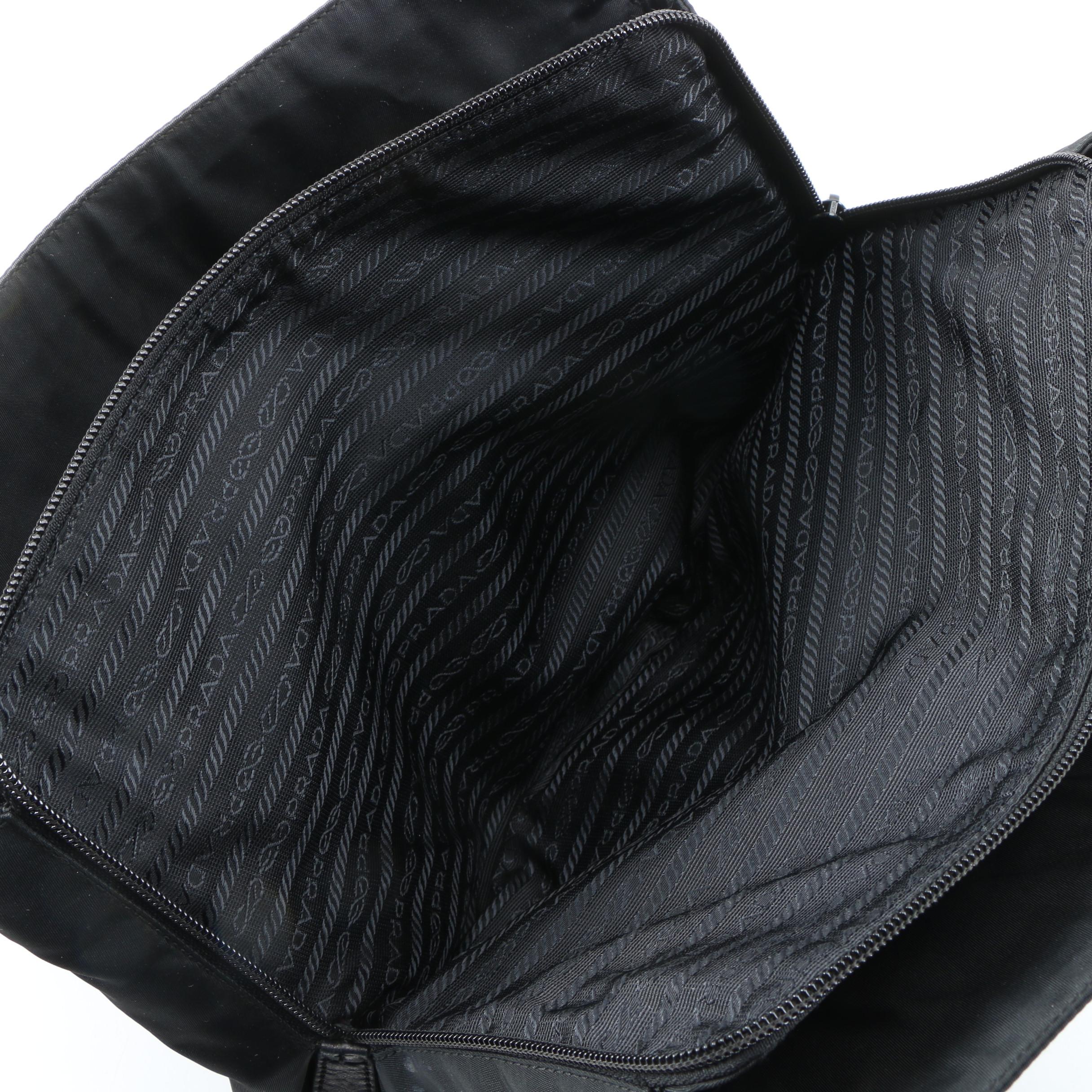 Prada Tessuto Nylon Shoulder Bag in Black with Leather and Chain Strap