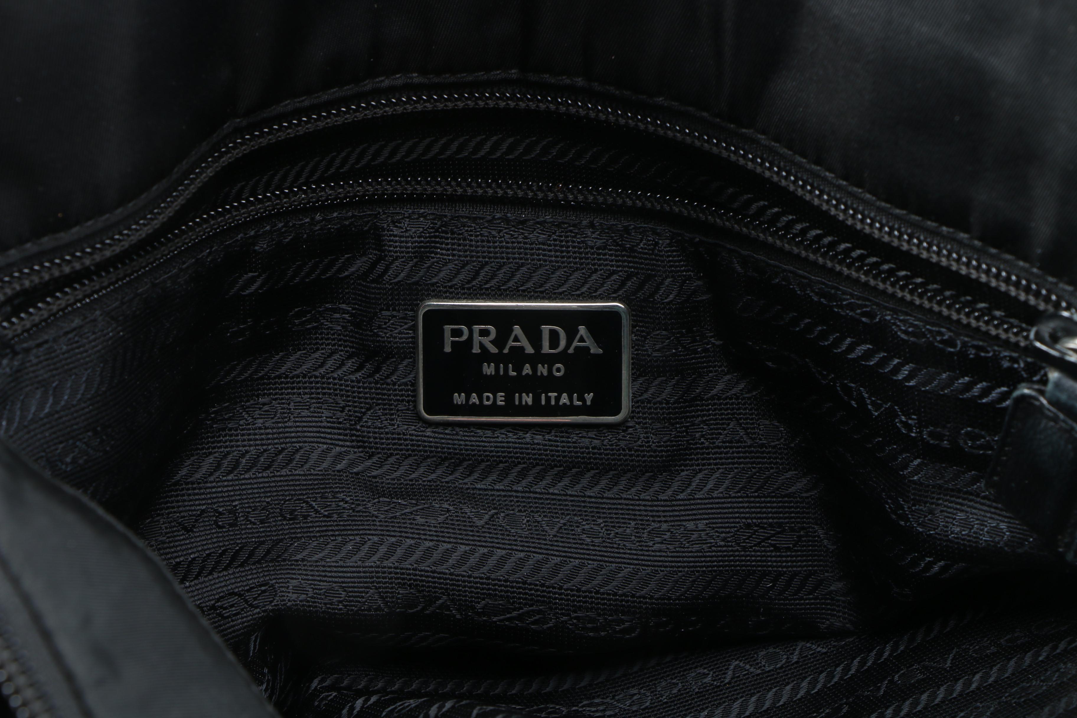 Prada Tessuto Nylon Shoulder Bag in Black with Leather and Chain Strap