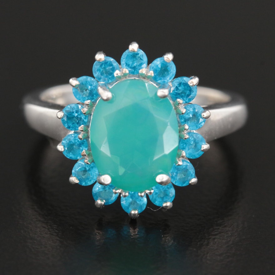 Sterling Silver Opal and Apatite Halo Ring