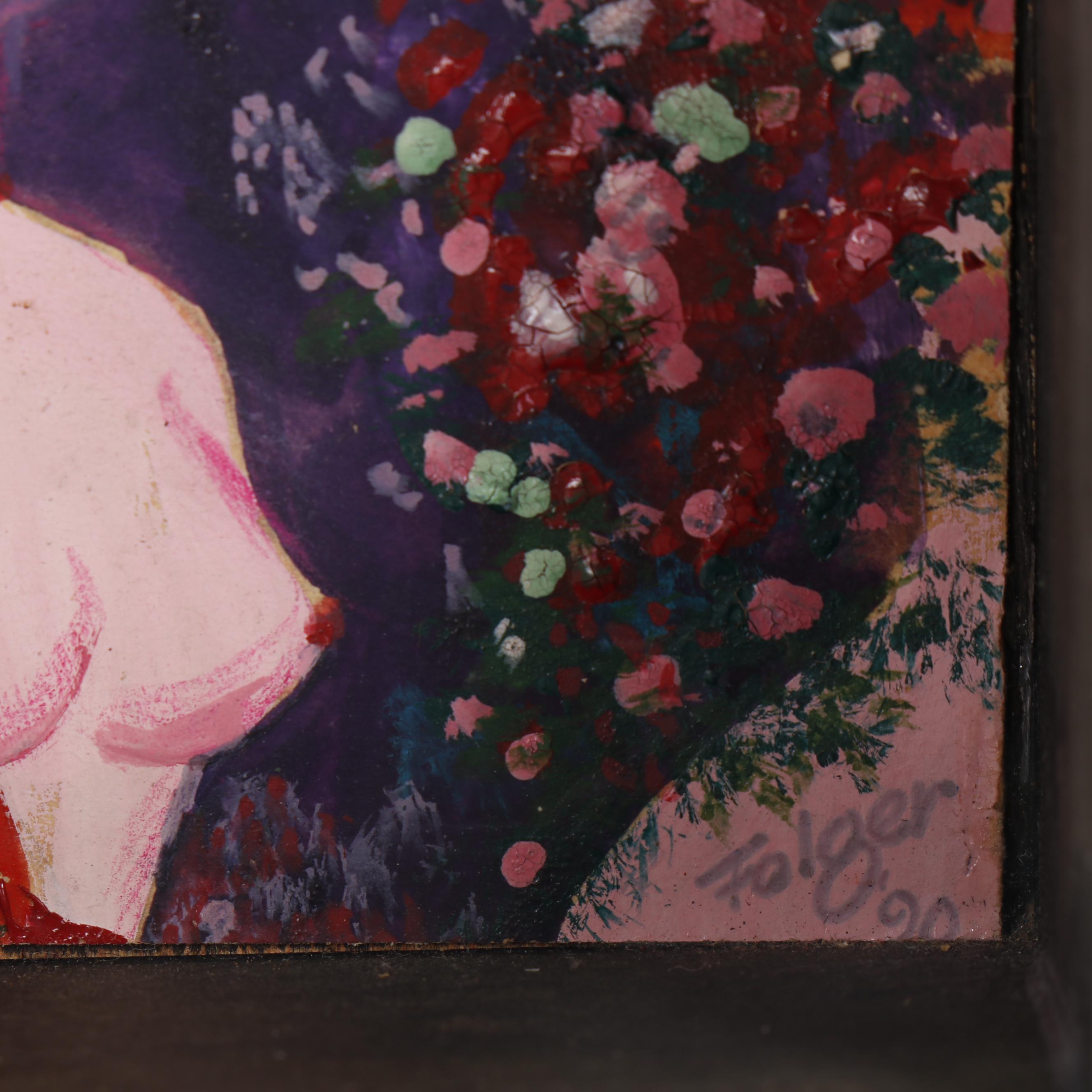 Franklin Folger Mixed Media Painting of Female Figure with Hat