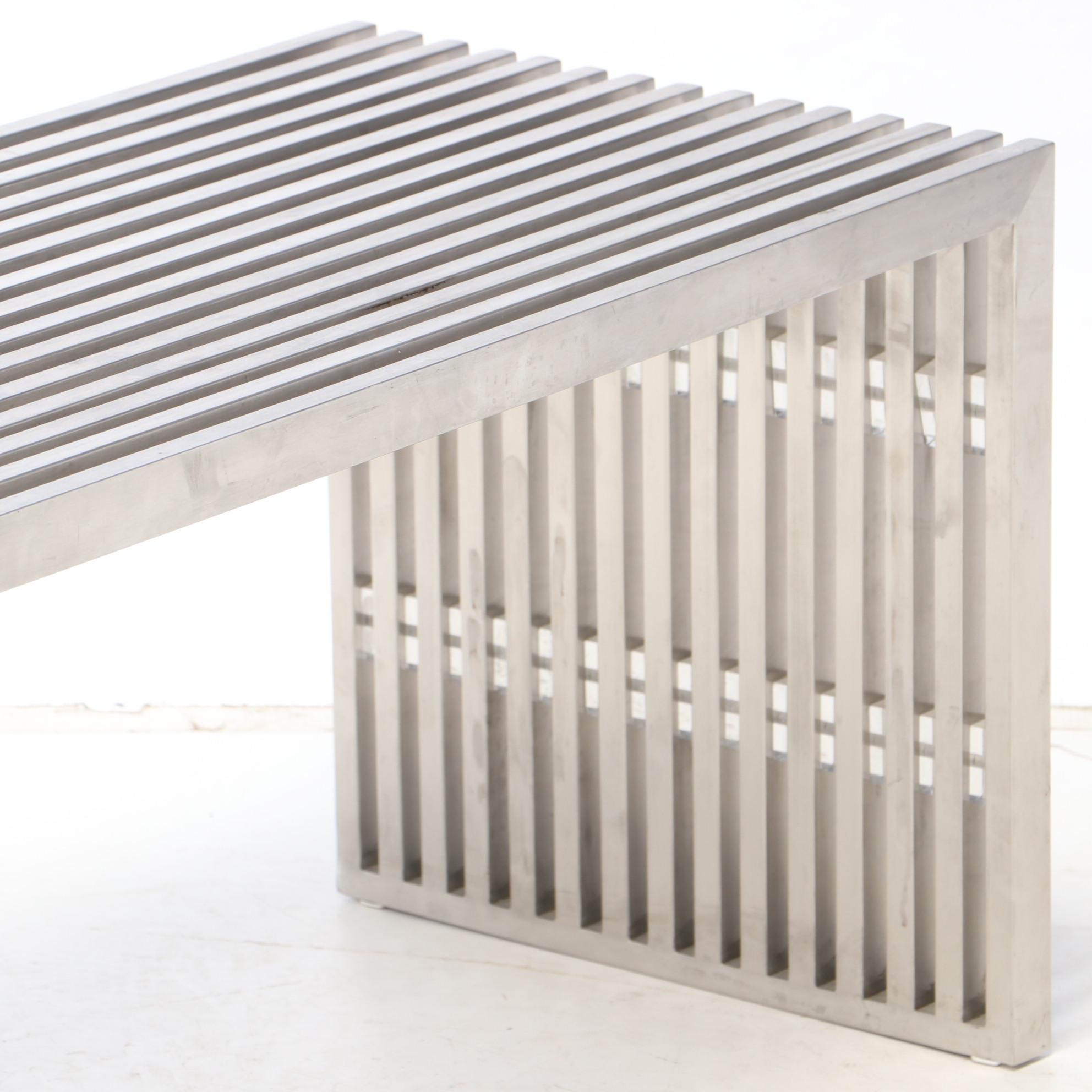 Contemporary Modern Stainless Steel Bench with Acrylic Spacers