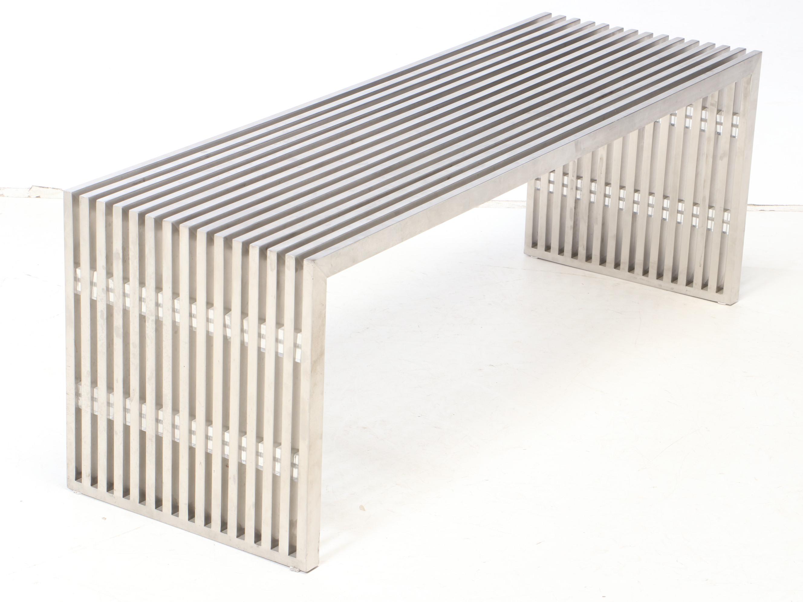Contemporary Modern Stainless Steel Bench with Acrylic Spacers