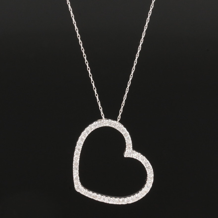 14K White Gold Diamond Heart Necklace