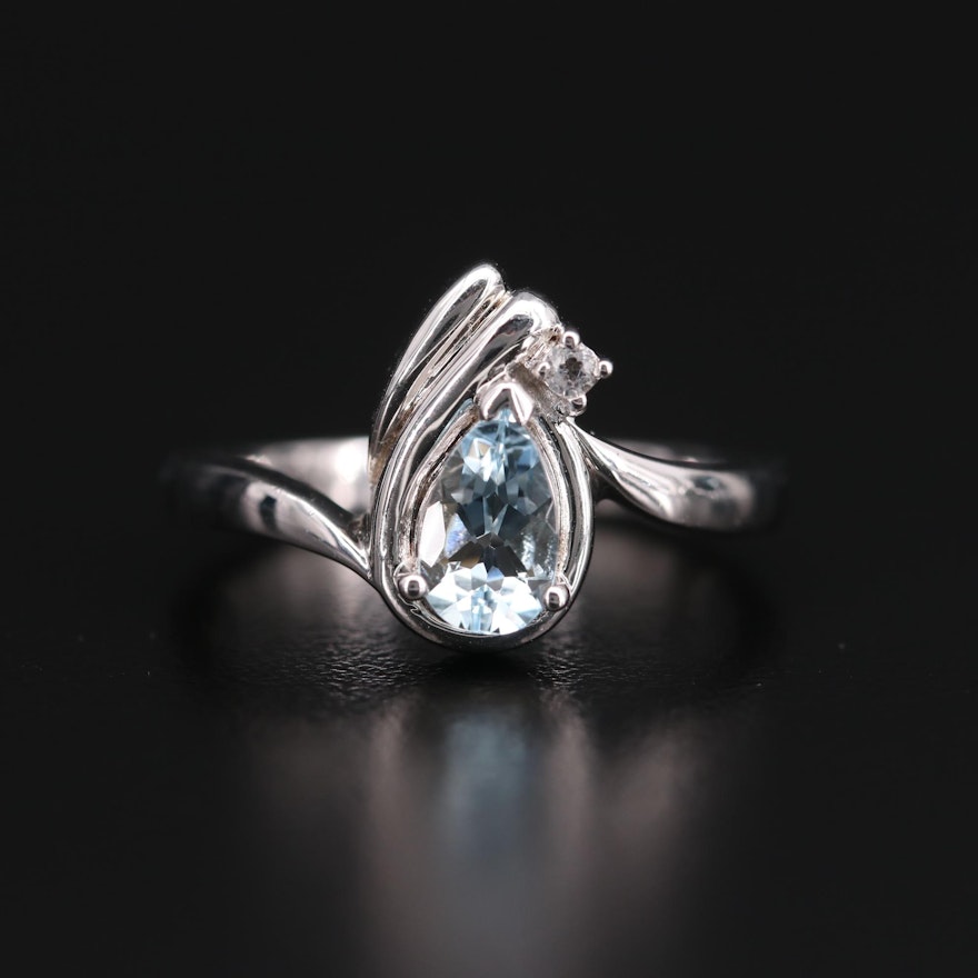 Sterling Silver Aquamarine and White Topaz Ring