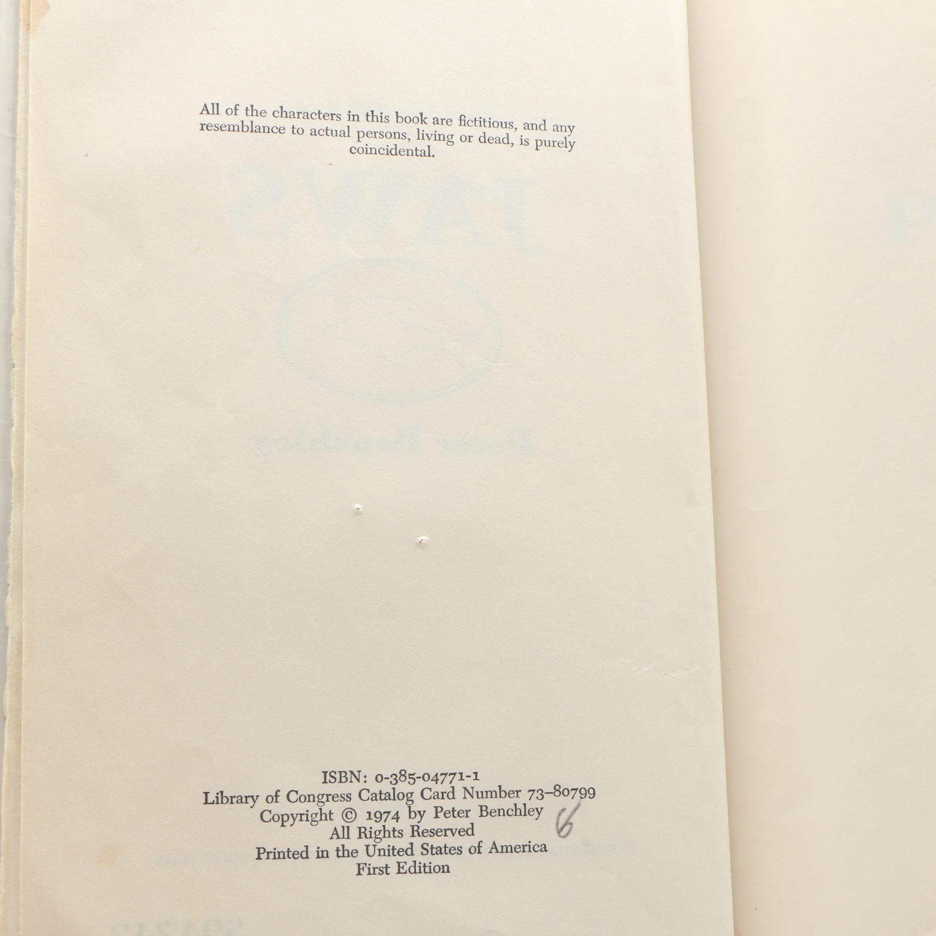 First Edition "Jaws" by Peter Benchley, 1974