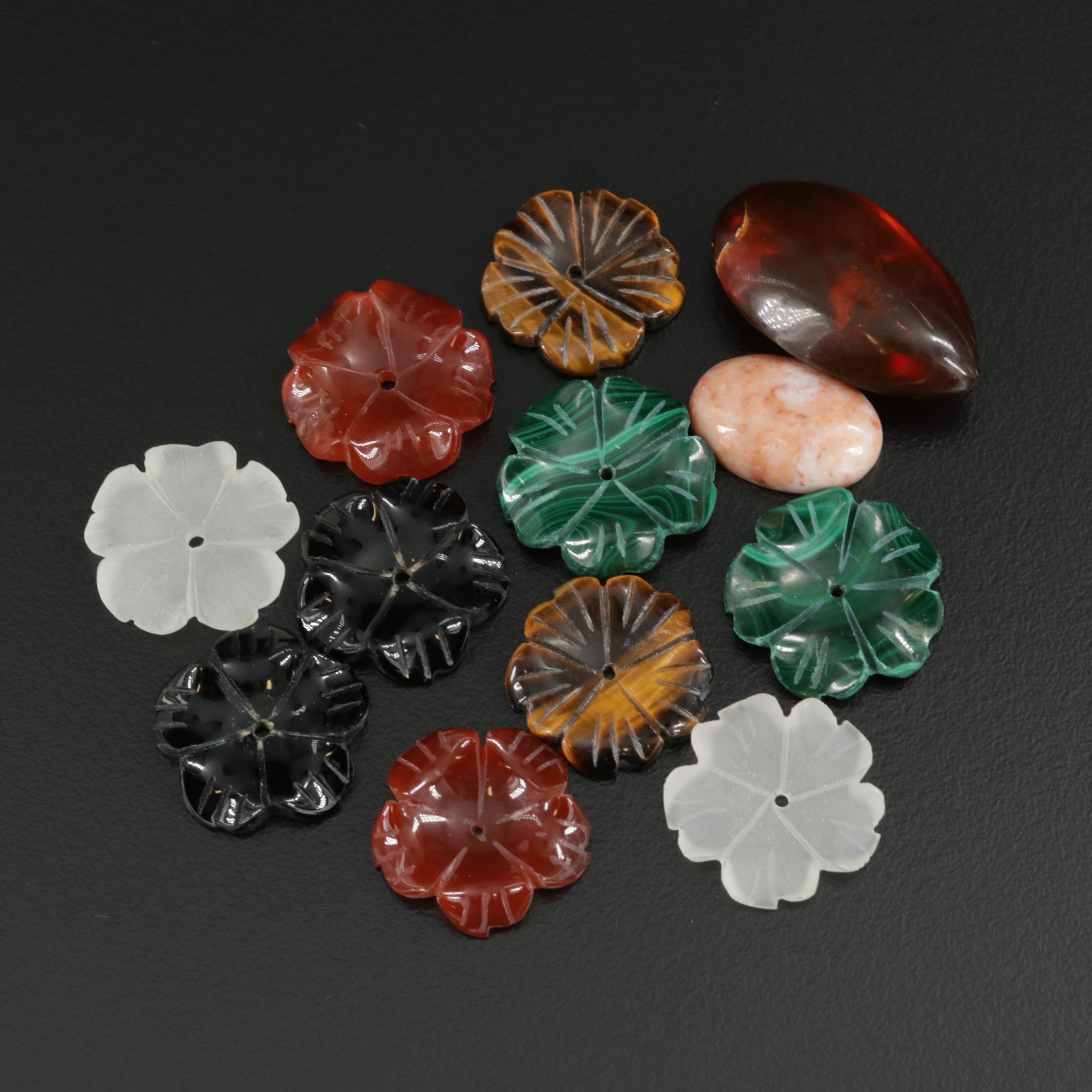 Assorted Carved Earring Jackets Including Carnelian and Black Onyx