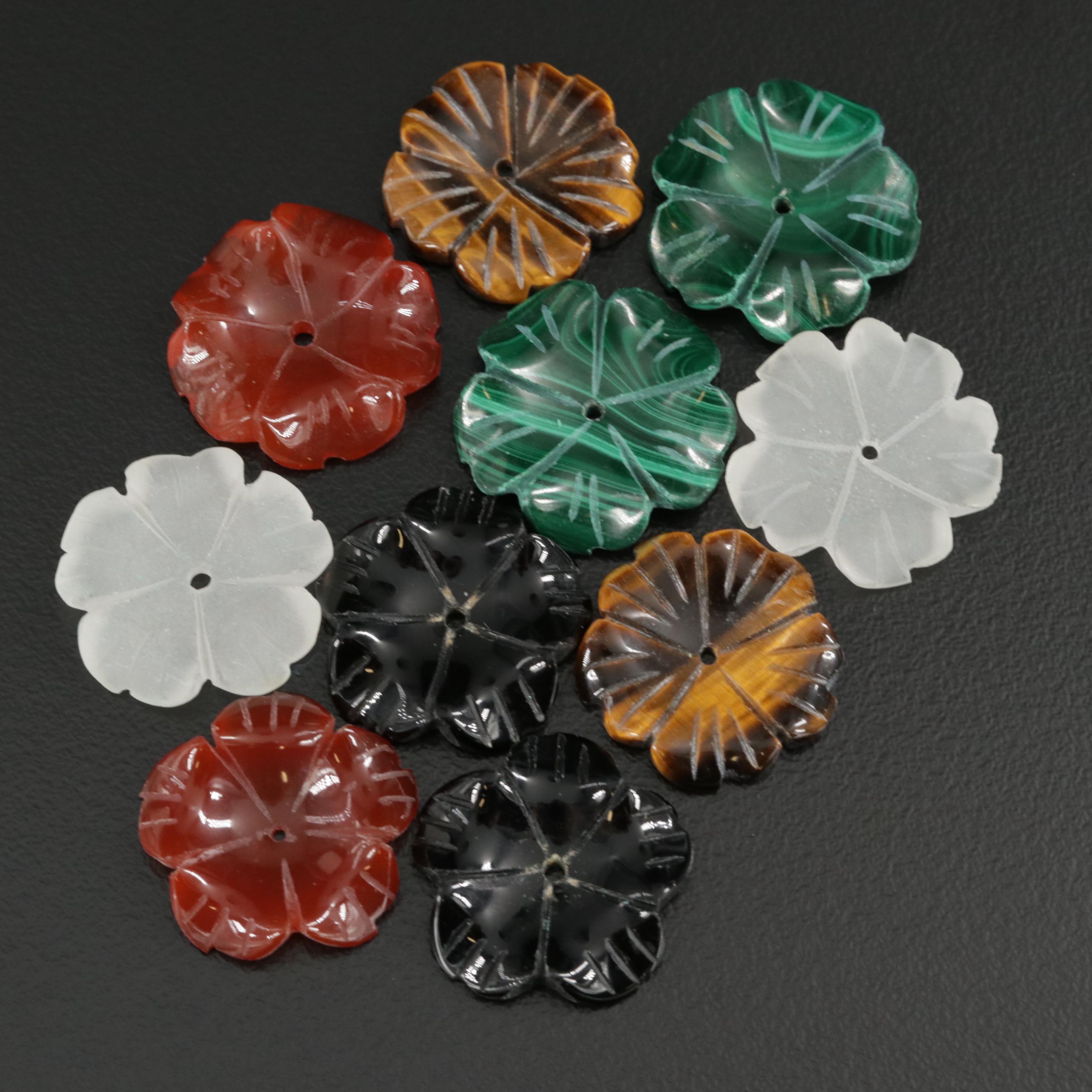 Assorted Carved Earring Jackets Including Carnelian and Black Onyx