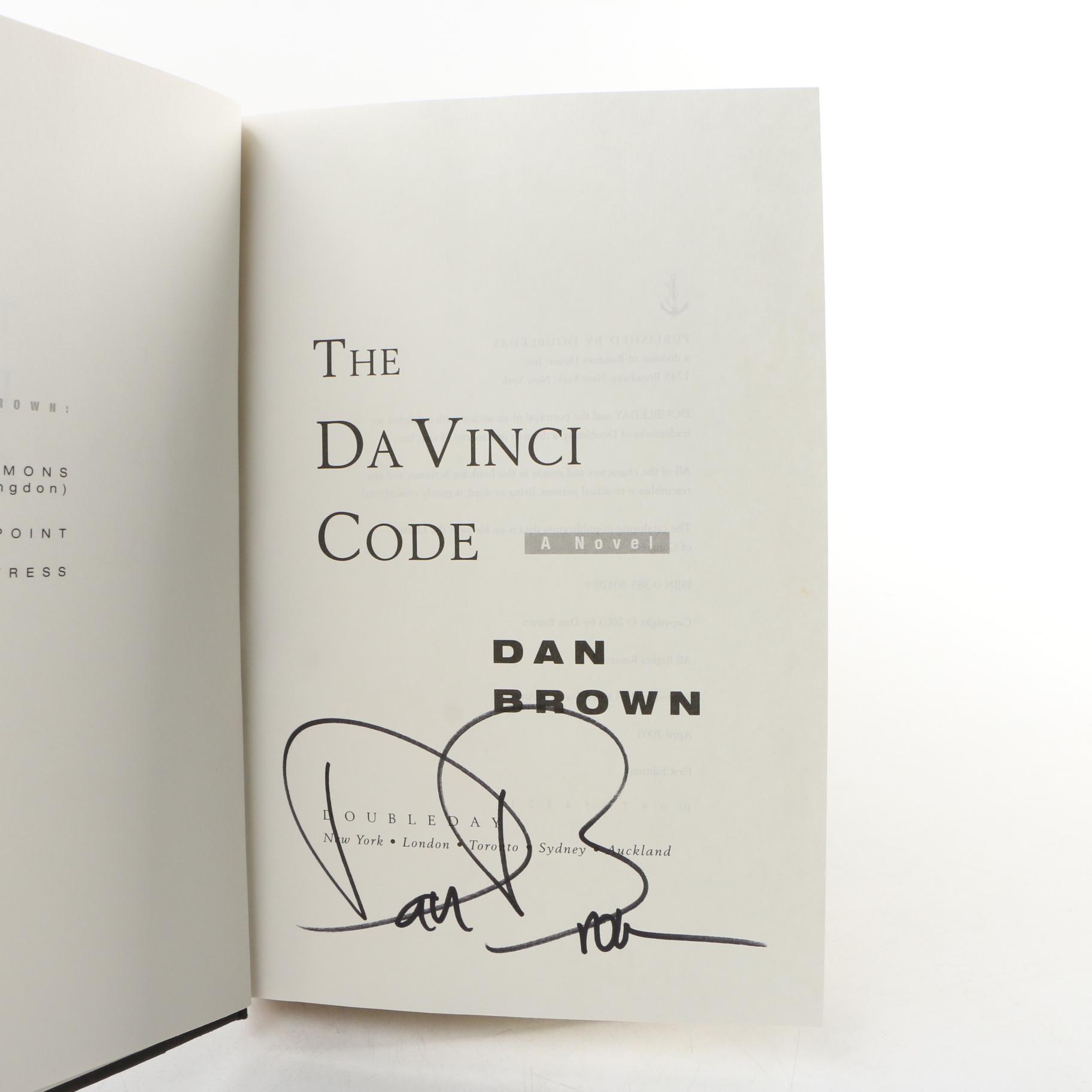 Dan Brown Signed First Edition, First Printing of  "The Da Vinci Code"