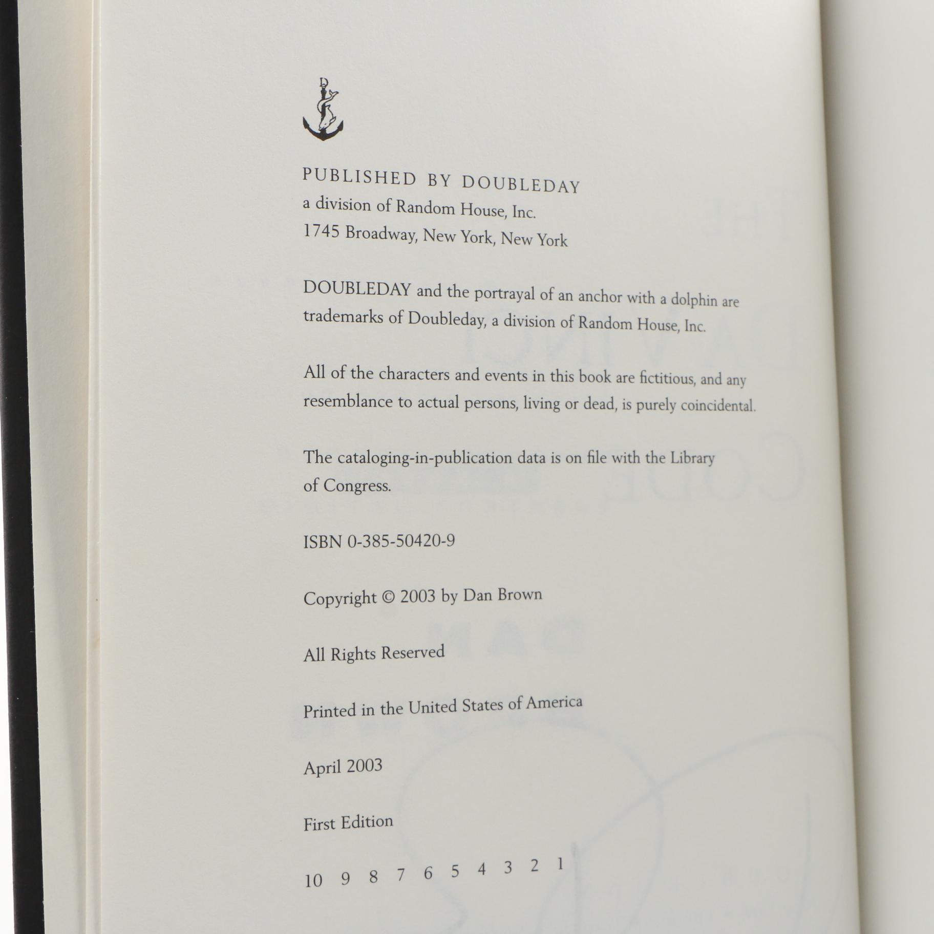 Dan Brown Signed First Edition, First Printing of  "The Da Vinci Code"