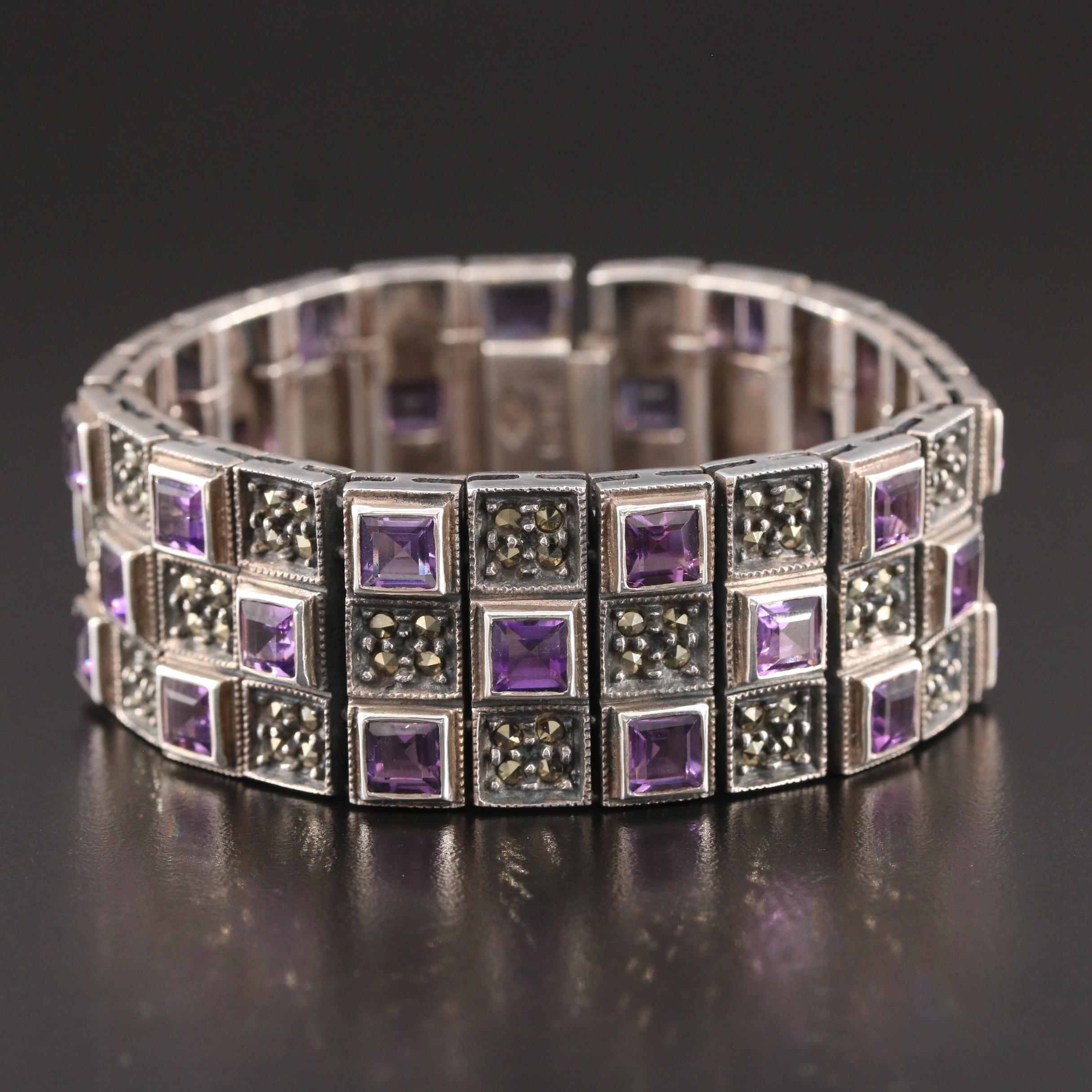Judith Jack Sterling Silver Amethyst and Marcasite Bracelet