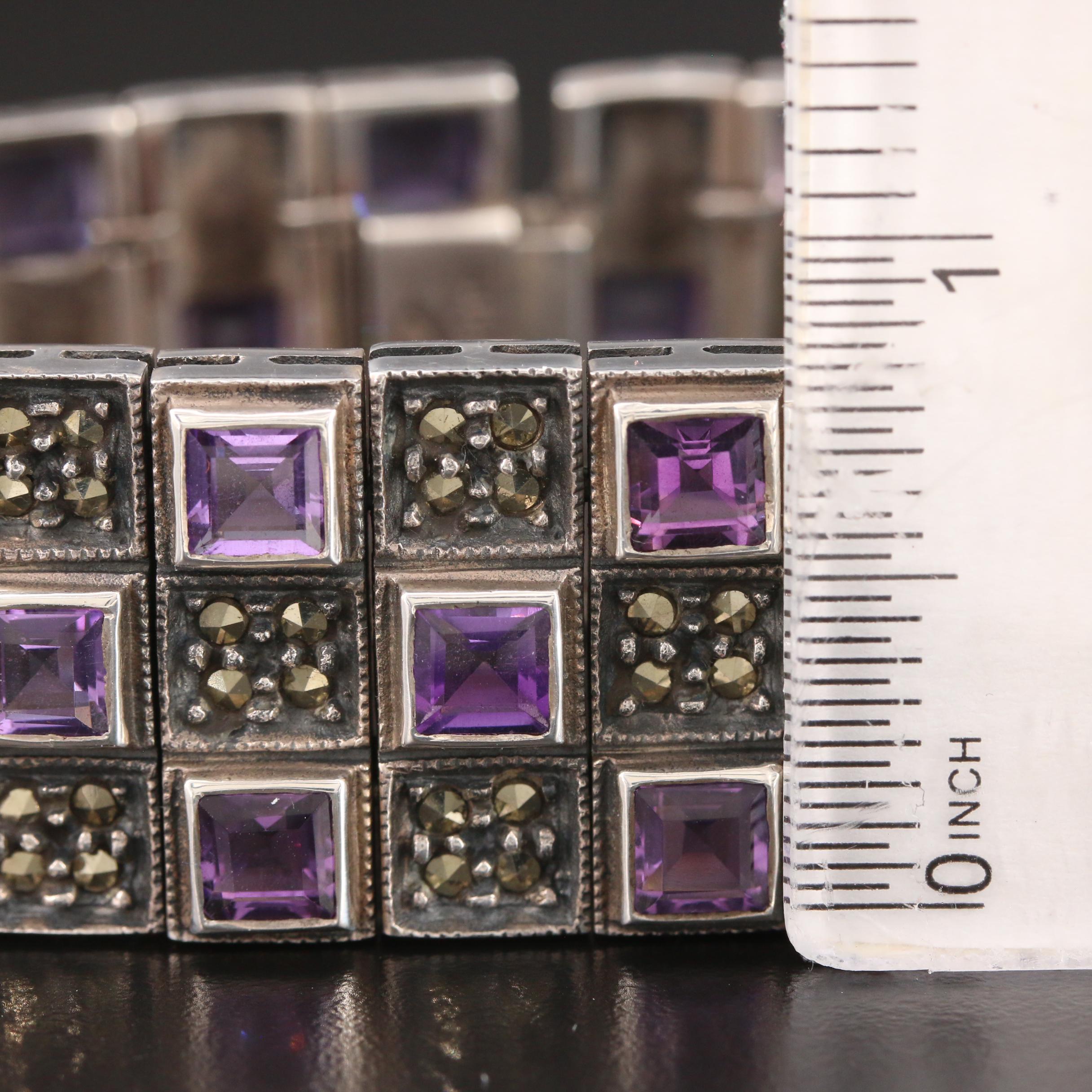 Judith Jack Sterling Silver Amethyst and Marcasite Bracelet