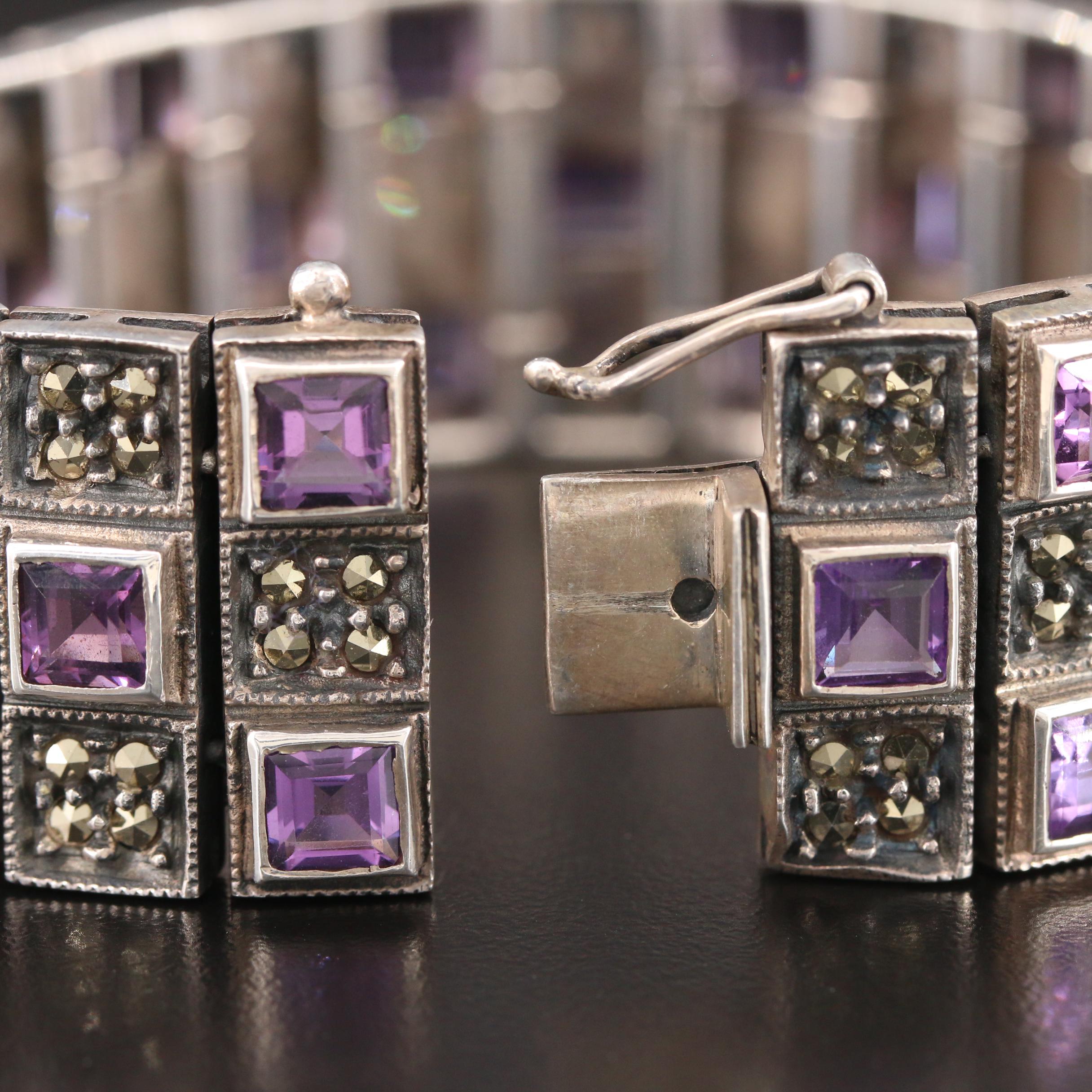 Judith Jack Sterling Silver Amethyst and Marcasite Bracelet