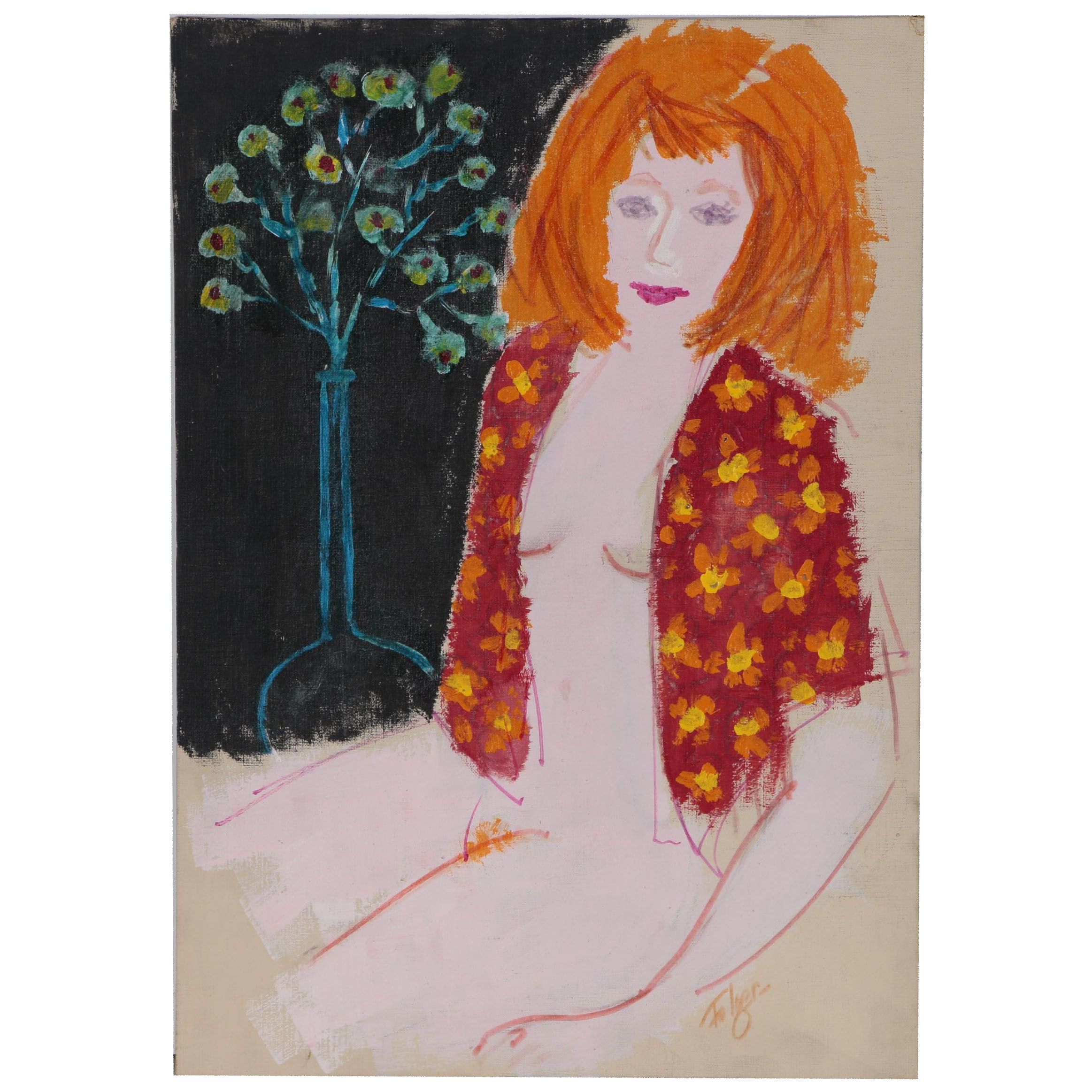 Franklin Folger Acrylic and Ink Painting of Female Figure