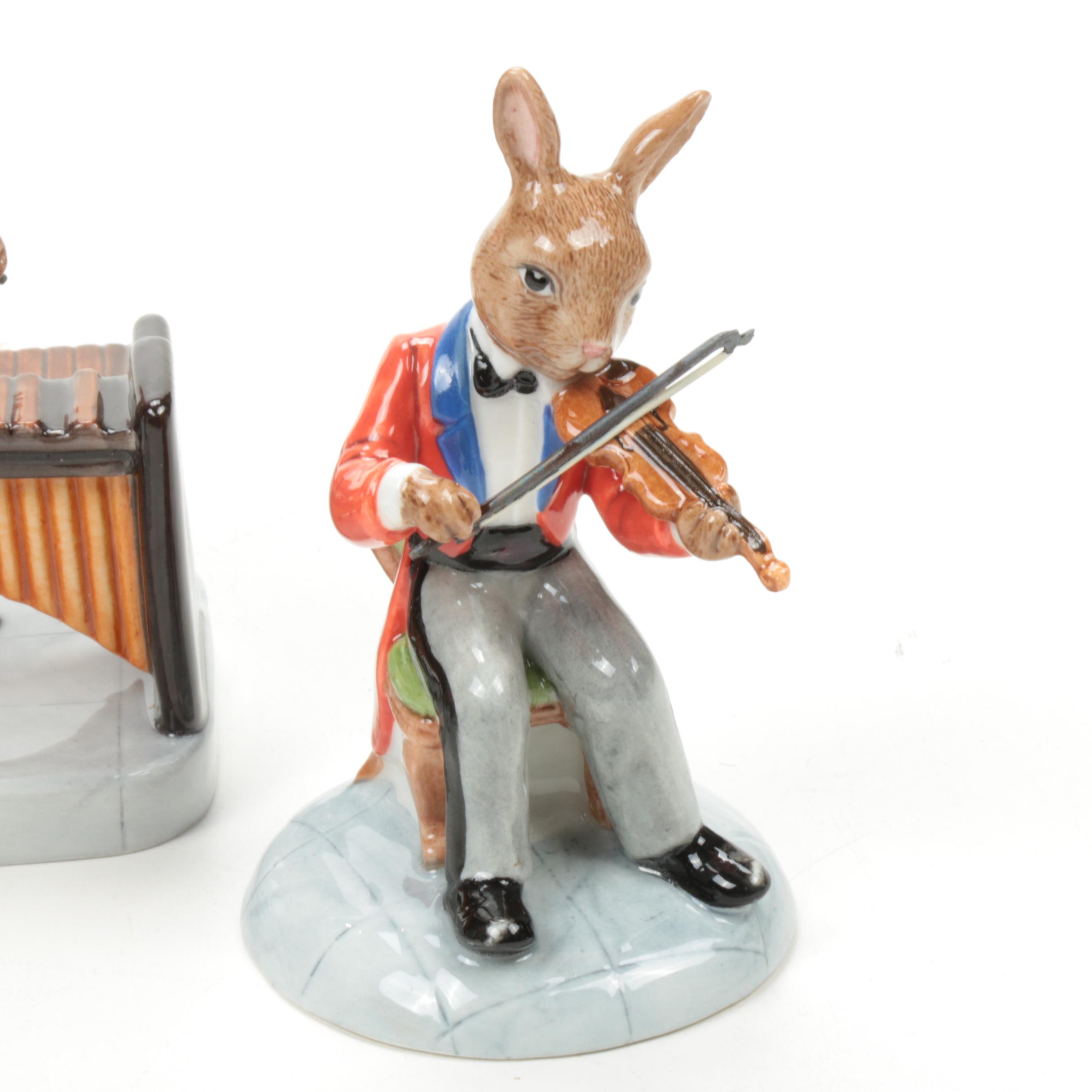 Royal Doulton "The Violinist" and Other Bunnykins Porcelain Figurines