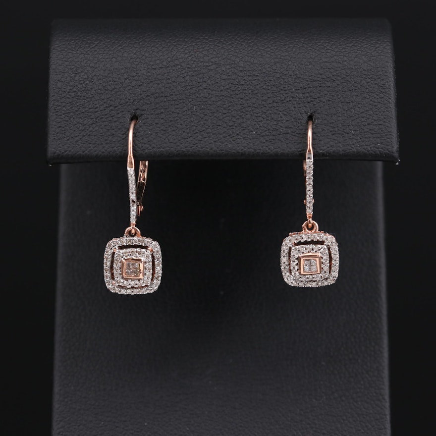 10K Rose Gold Diamond Dangle Earrings