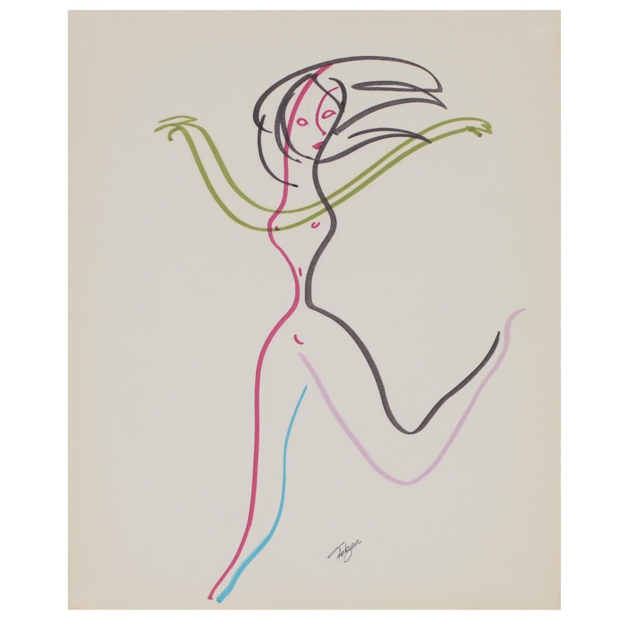 Franklin Folger Ink Drawing of Abstract Female Figure