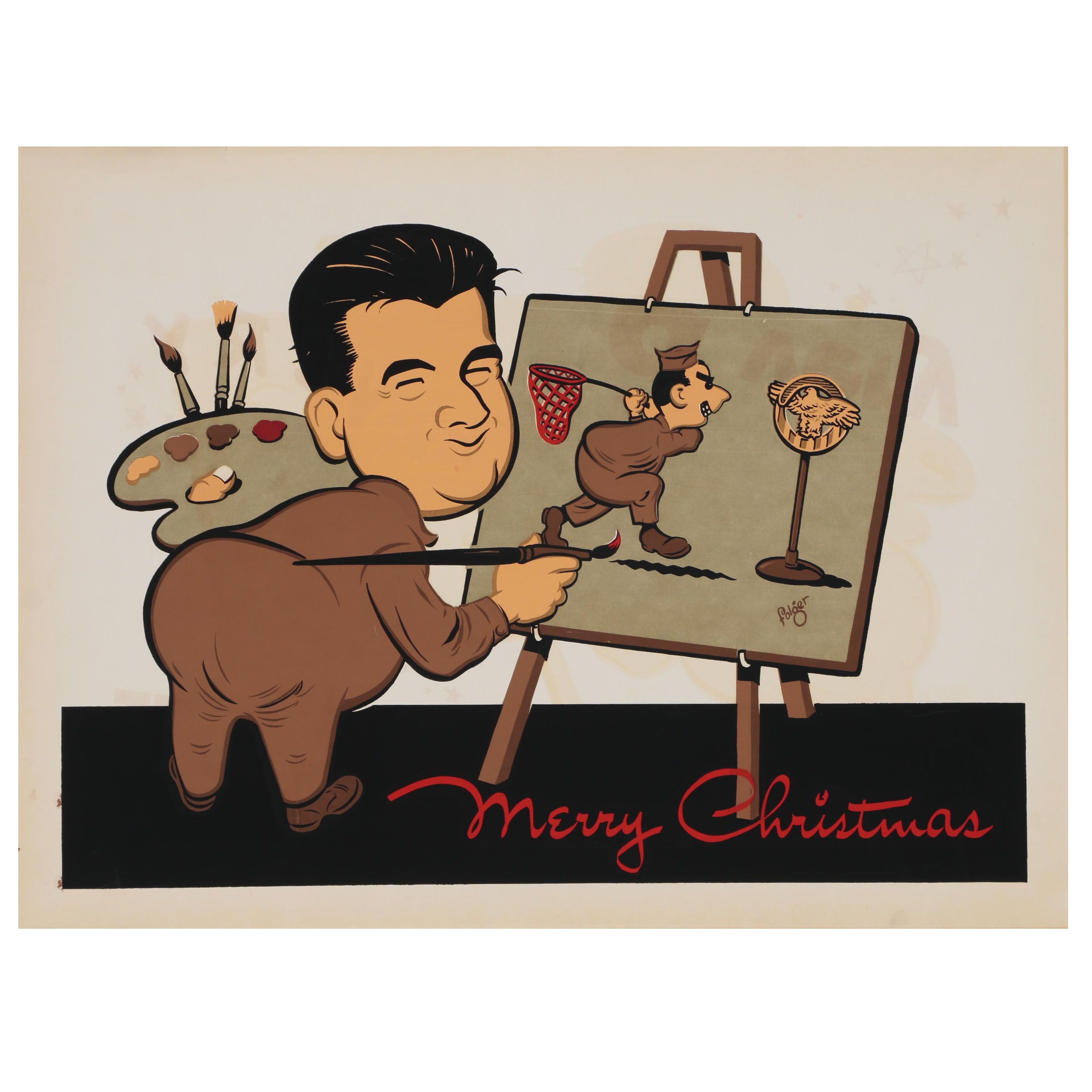 Franklin Folger U.S. Army Christmas Cartoon Serigraph