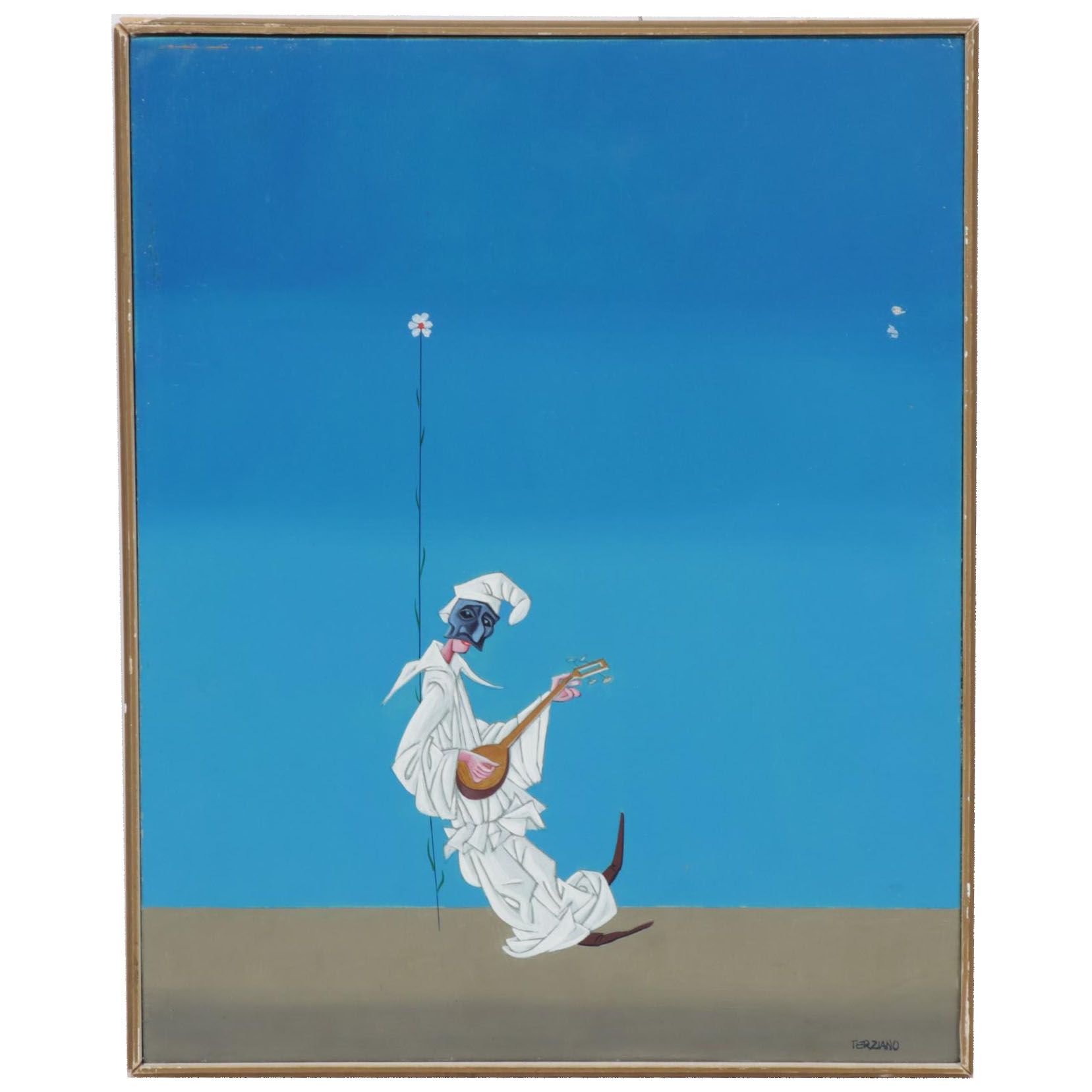 Terziano Surreal Clown Oil Painting