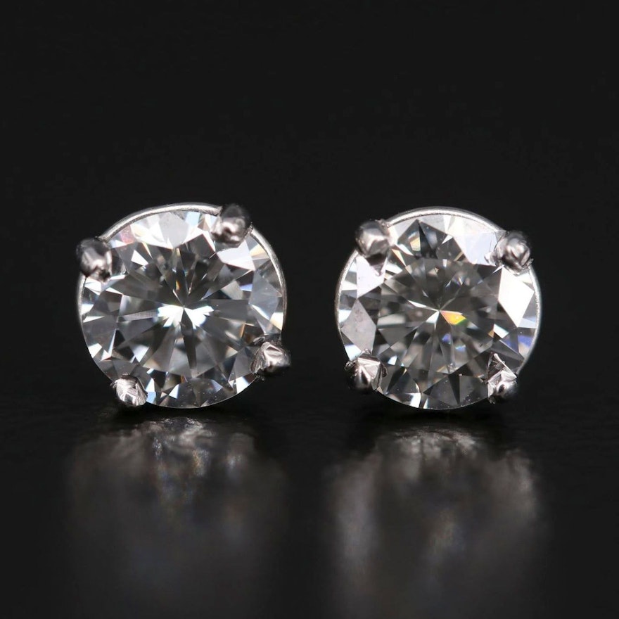 Platinum 1.00 CTW Diamond Stud Earrings