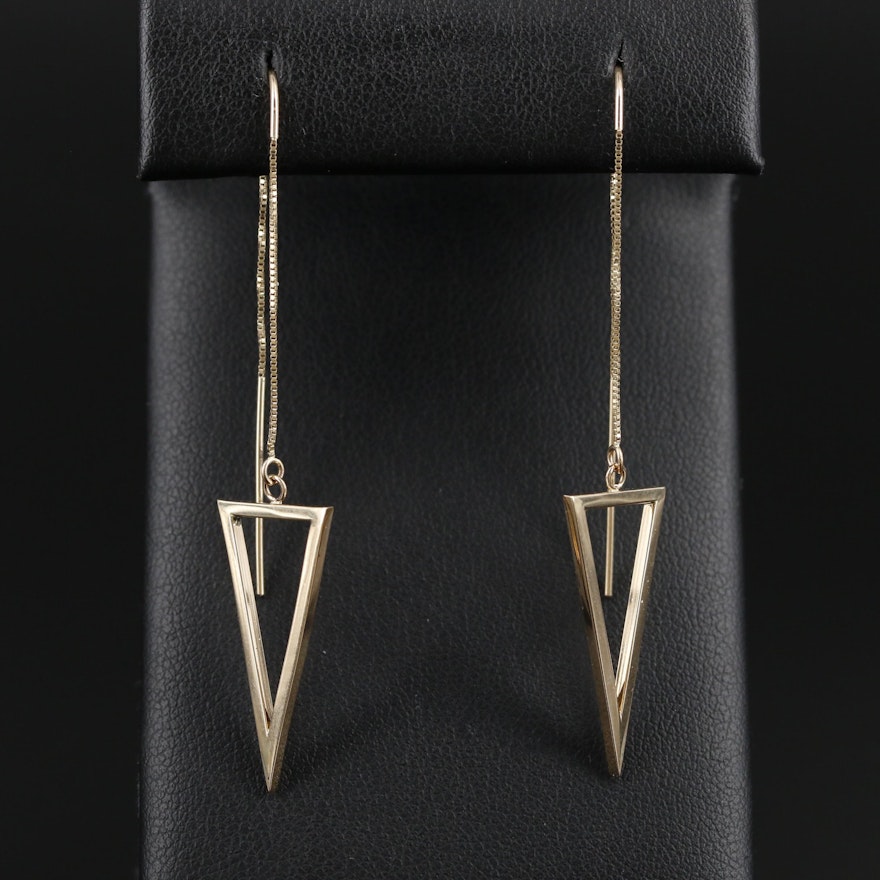 14K Yellow Gold Triangular Threader Earrings