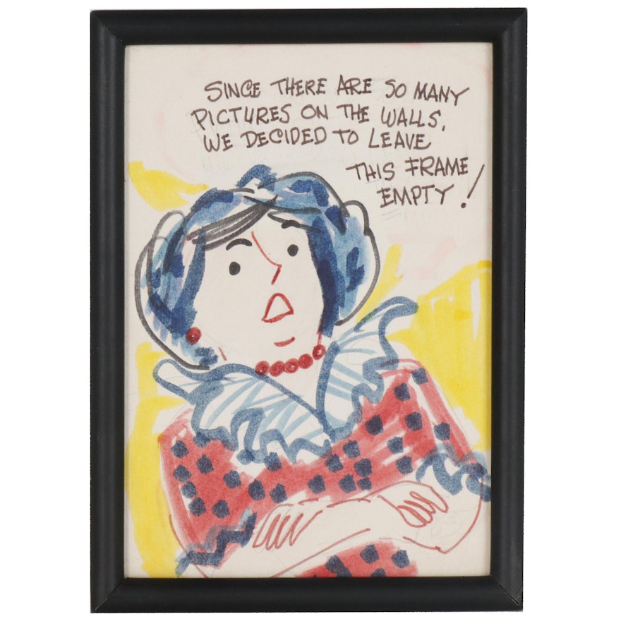 Franklin Folger "The Girls" Style Ink Cartoon, Mid 20th Century