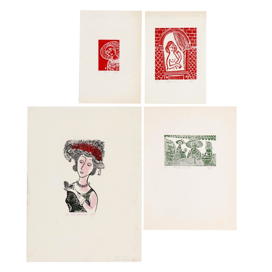 Franklin Folger Relief Prints of Female Figures, Mid 20th Century