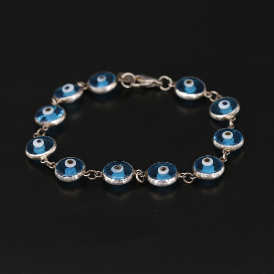 Sterling Silver Glass Evil Eye Bracelet