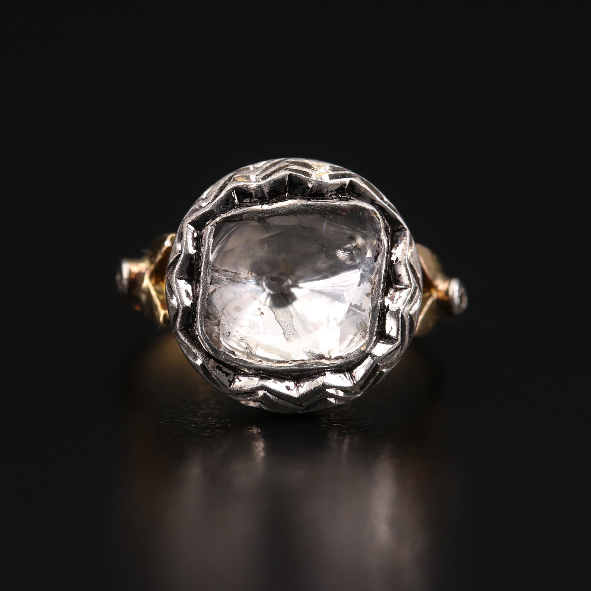 10K Yellow Gold Diamond Texture Ring with Sterling Accent