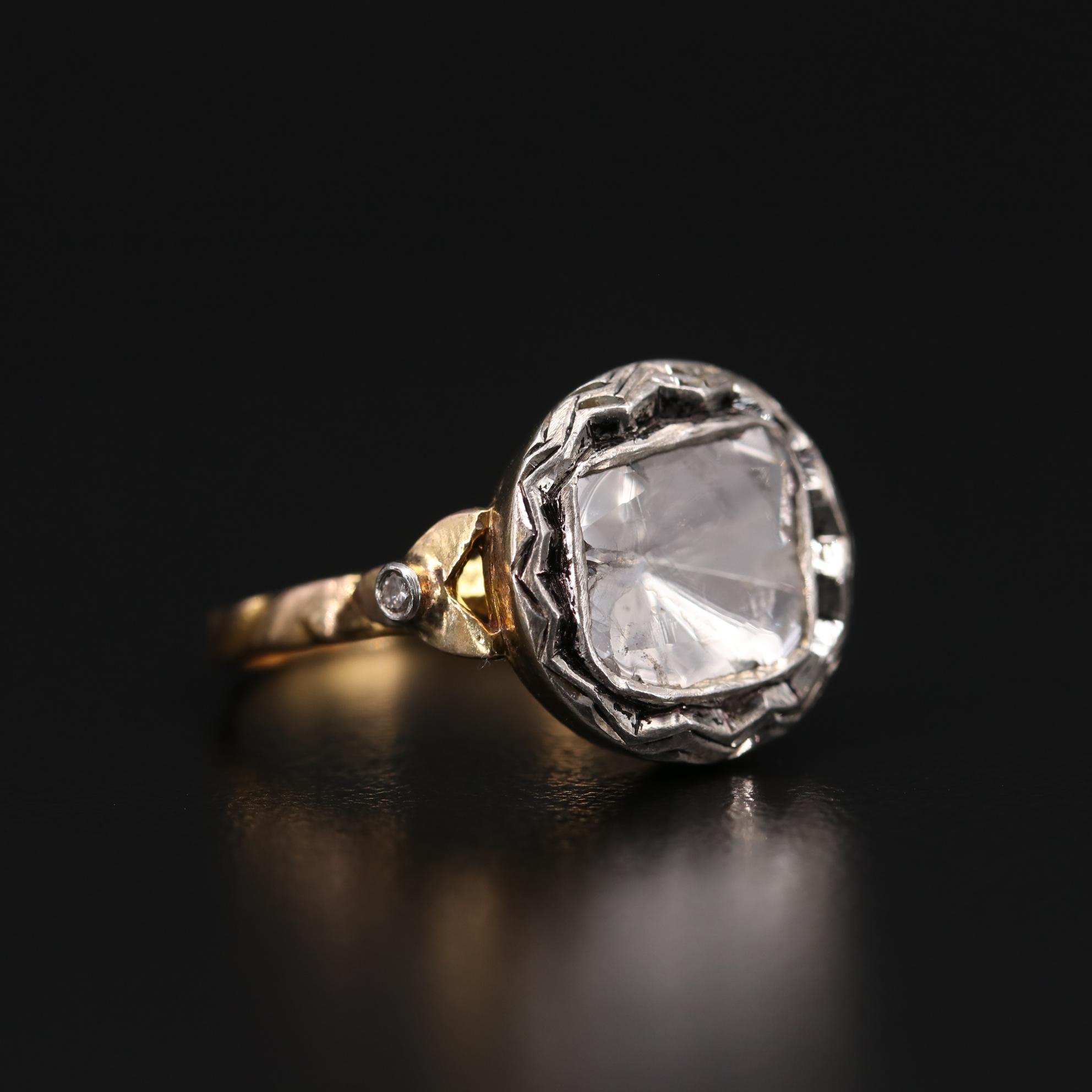 10K Yellow Gold Diamond Texture Ring with Sterling Accent