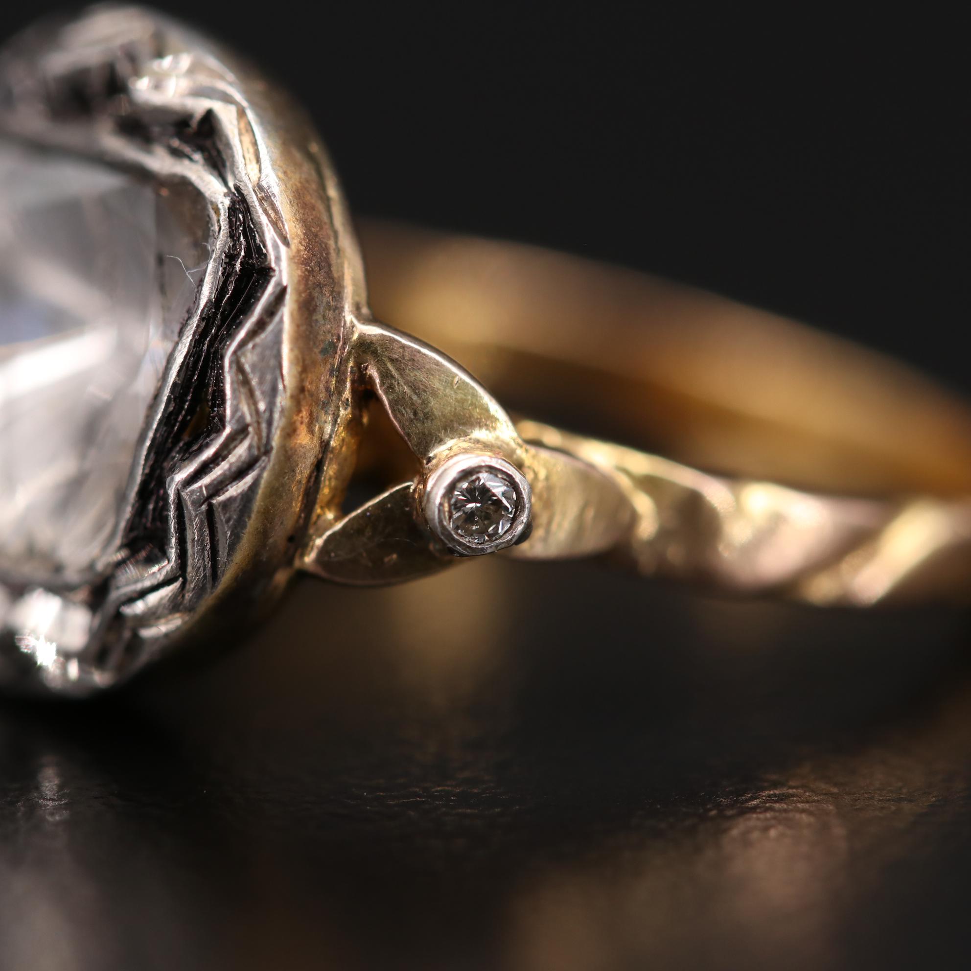 10K Yellow Gold Diamond Texture Ring with Sterling Accent