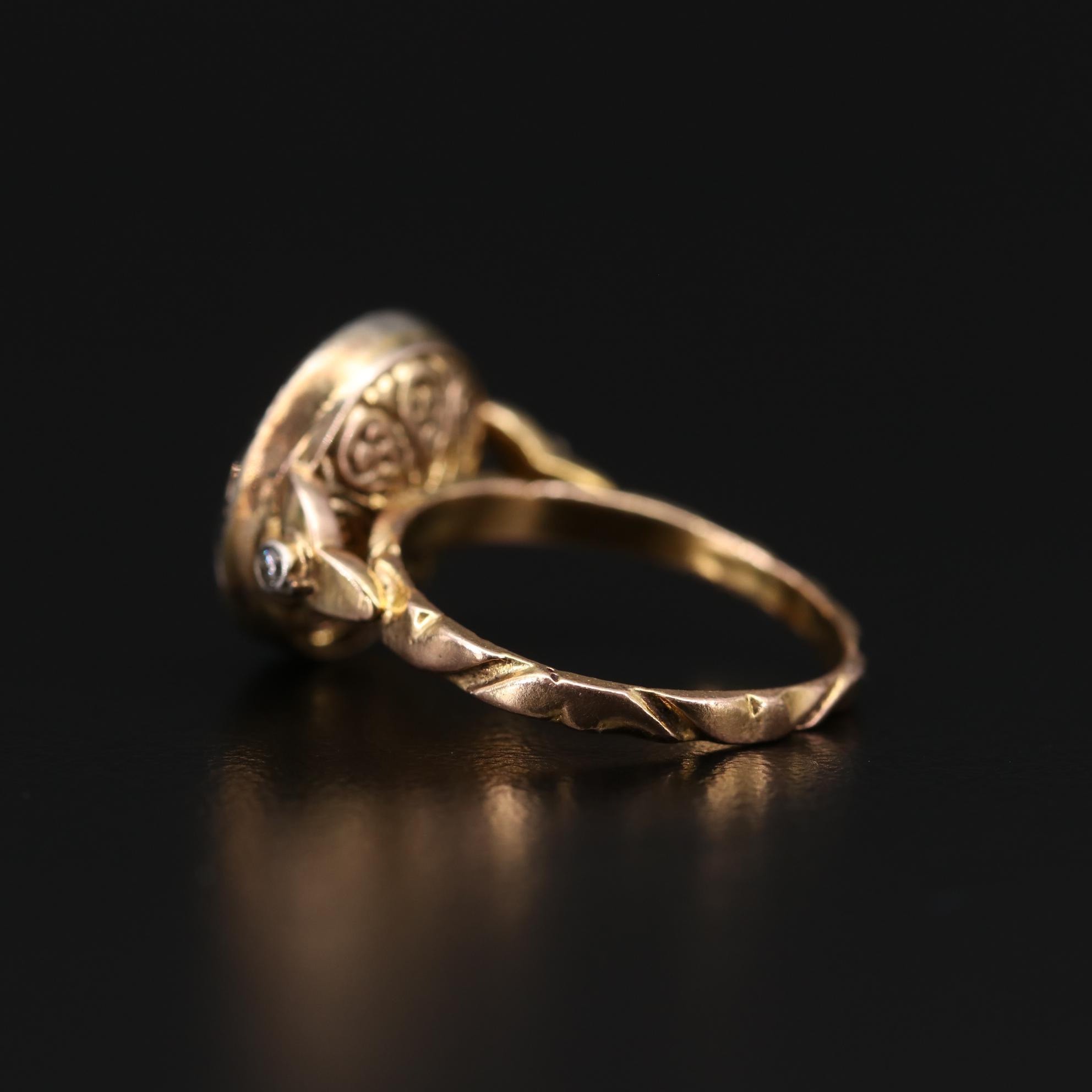 10K Yellow Gold Diamond Texture Ring with Sterling Accent
