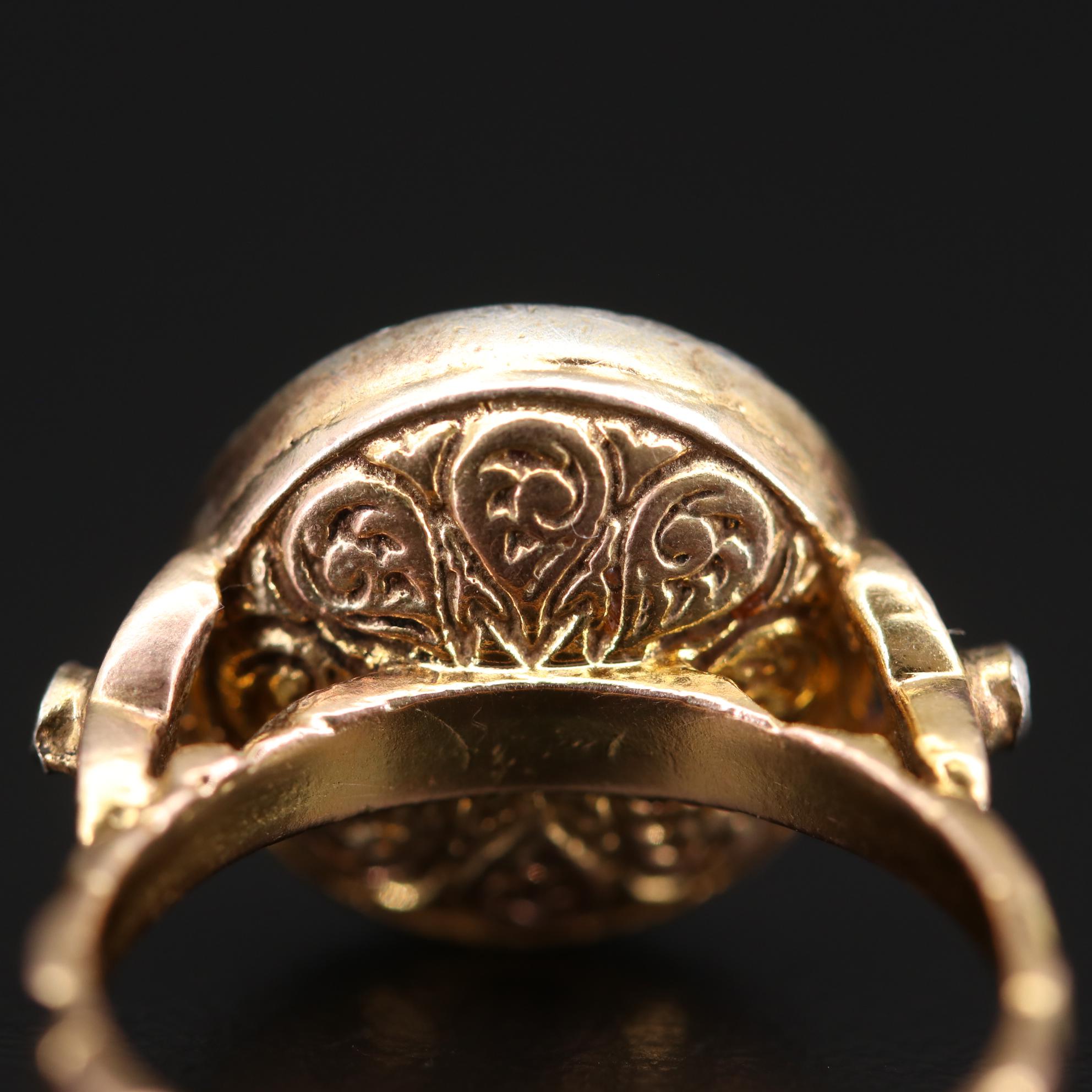 10K Yellow Gold Diamond Texture Ring with Sterling Accent