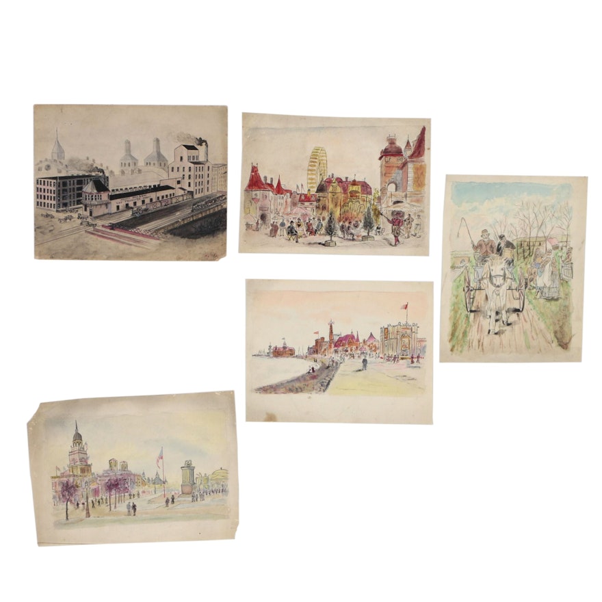 Lewis G. Folger Watercolor Paintings Including Chicago World's Fair, circa 1893