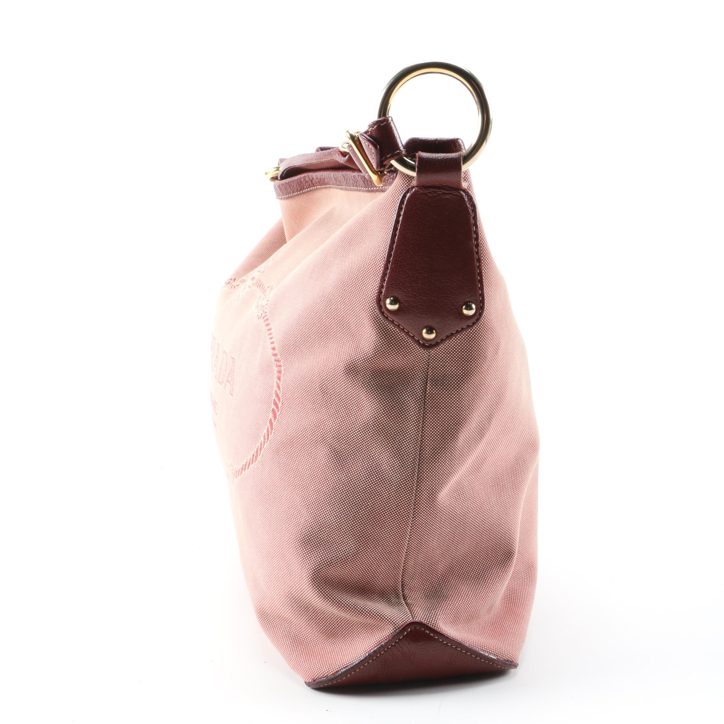 Prada Canapa Logo Garde Canvas and Leather Hobo Bag