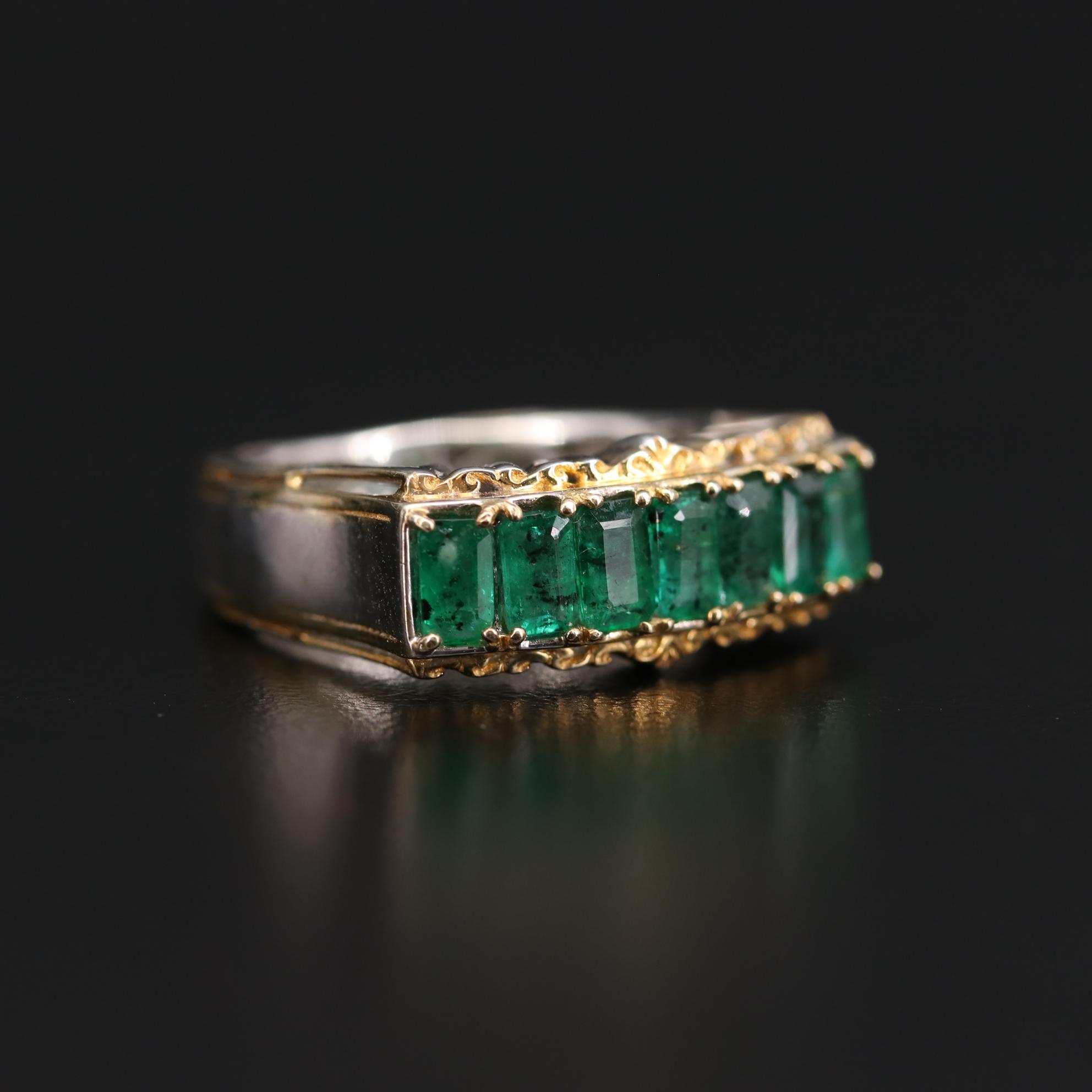 Sterling Silver Emerald Bar Ring