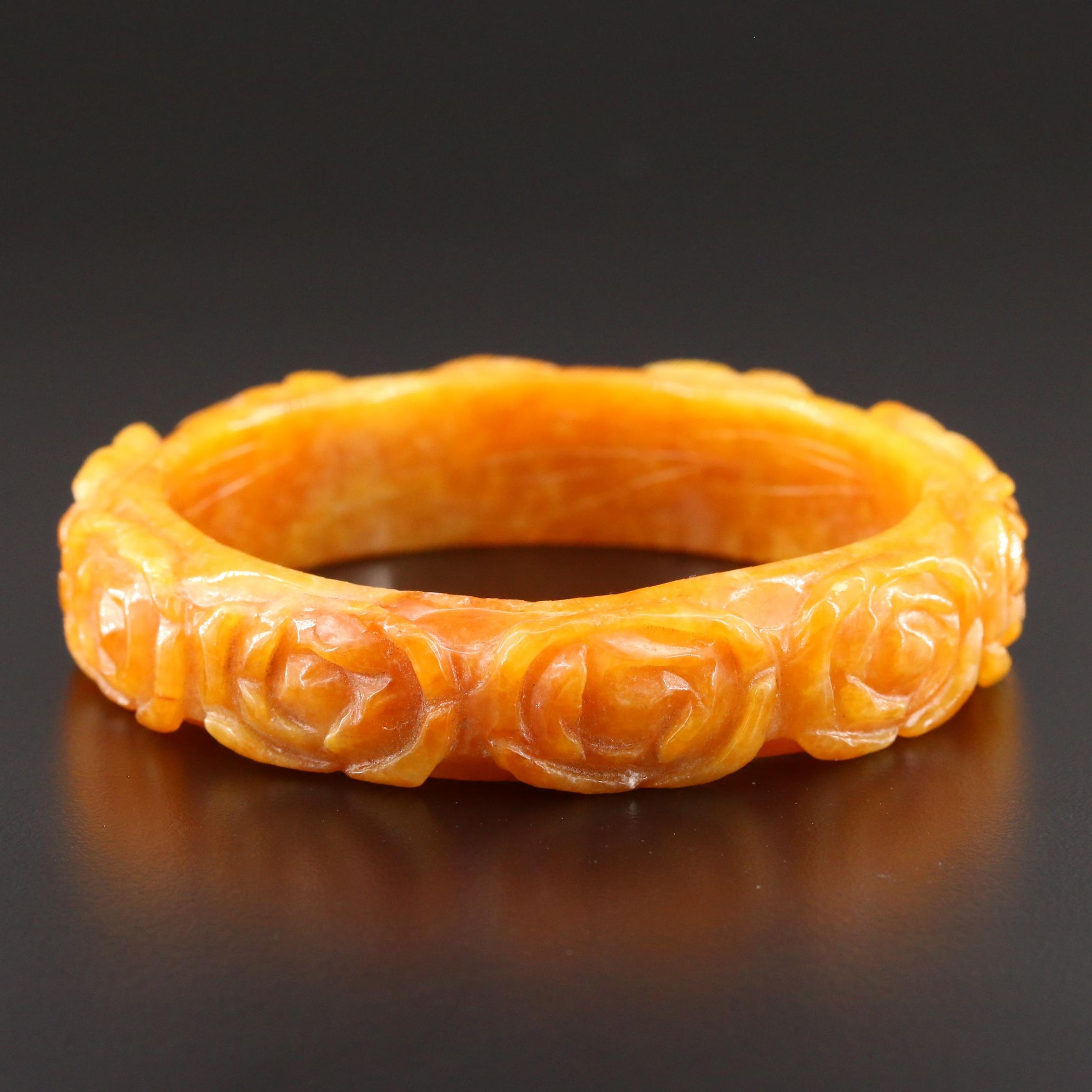 Carved Jadeite Bangle Bracelet