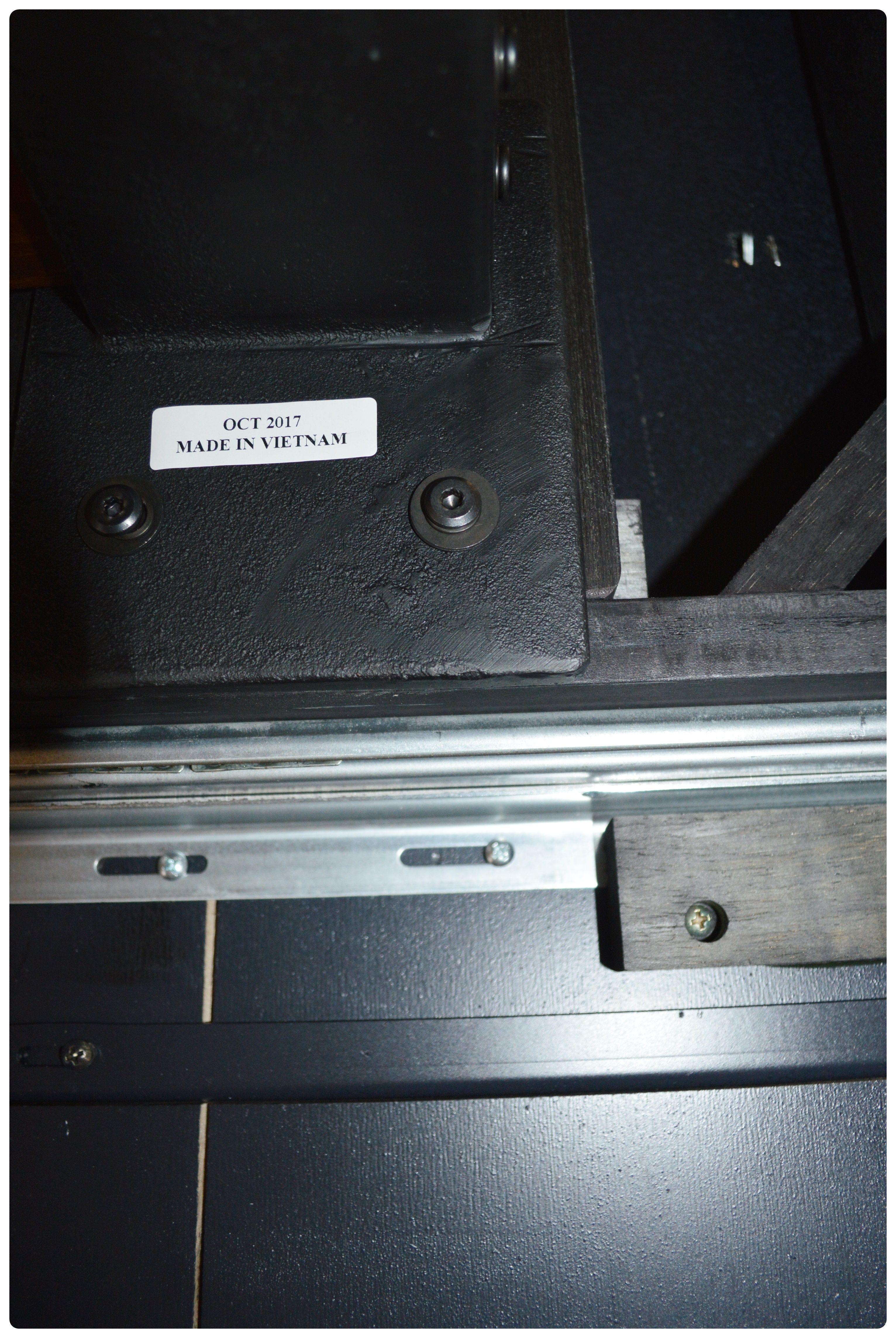 Great Veca Walnut Stained Distressed Wood and Metal Dining Table and Chairs