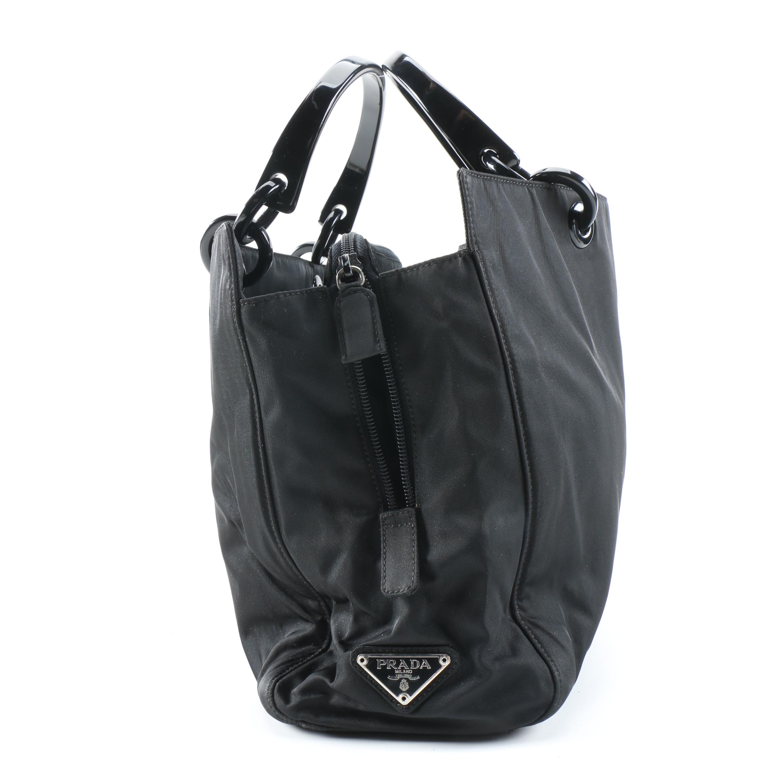 Prada Ring Handle Tote in Black Tessuto Nylon